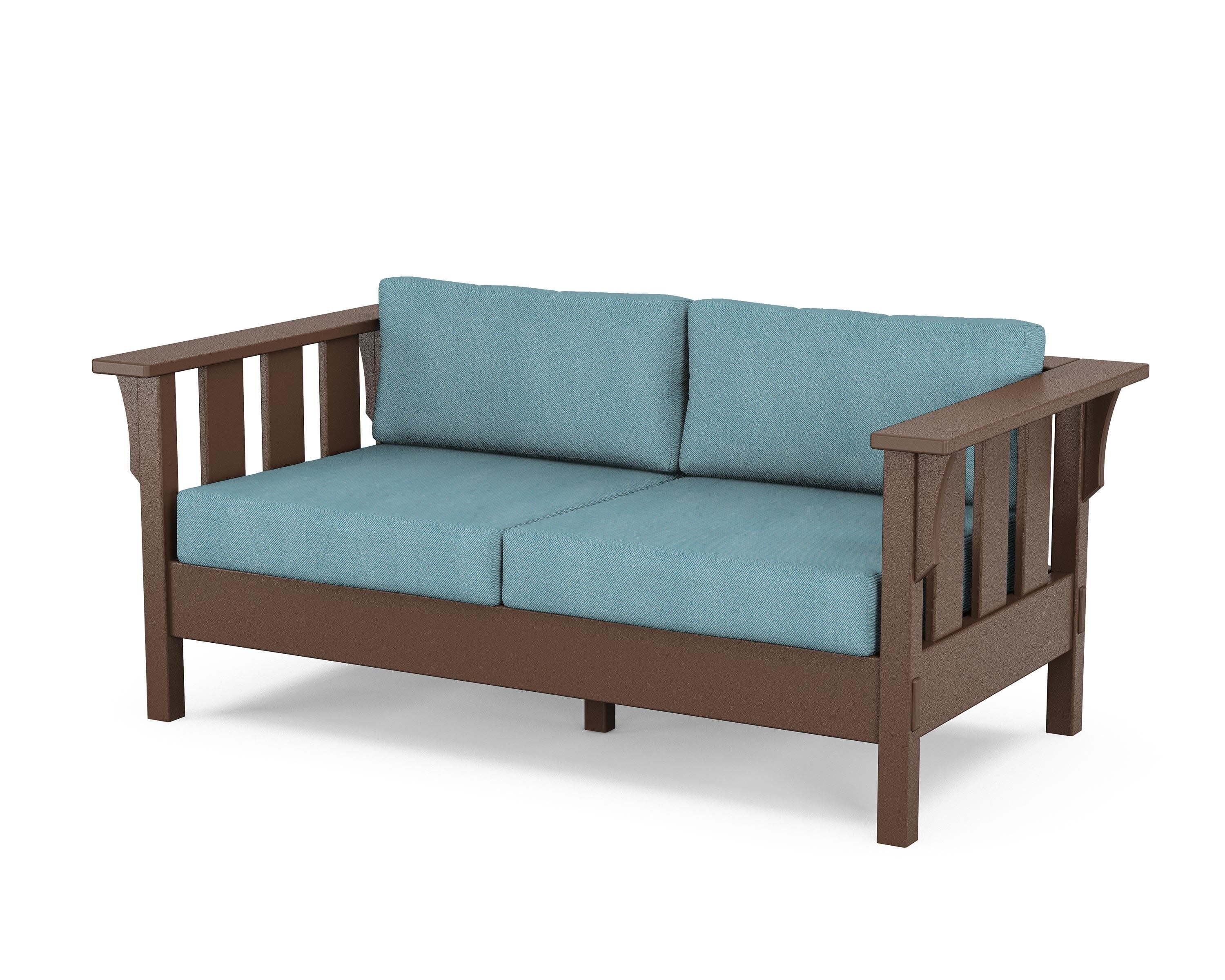 Acadia Deep Seating Loveseat in Mahogany / Lattice Sky Blue