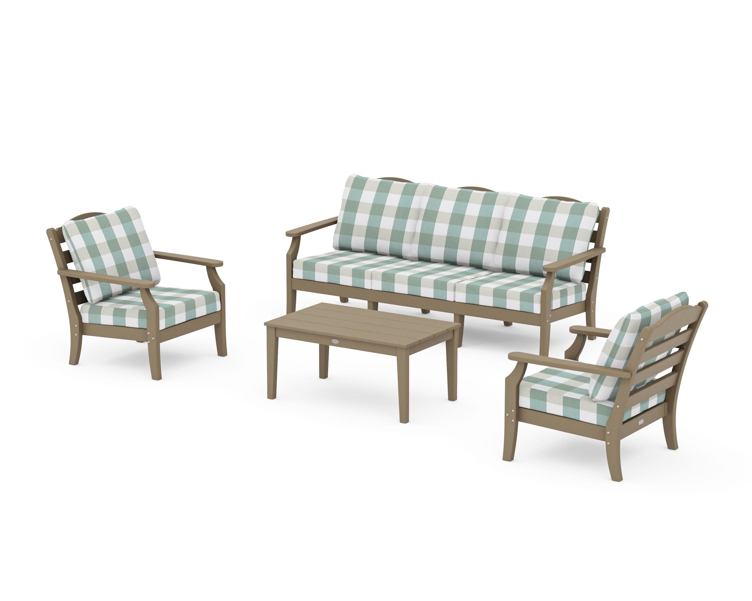 Savannah 4-Piece Deep Seating Set with Sofa in Vintage Sahara / Buffalo Plaid Glacier Spa