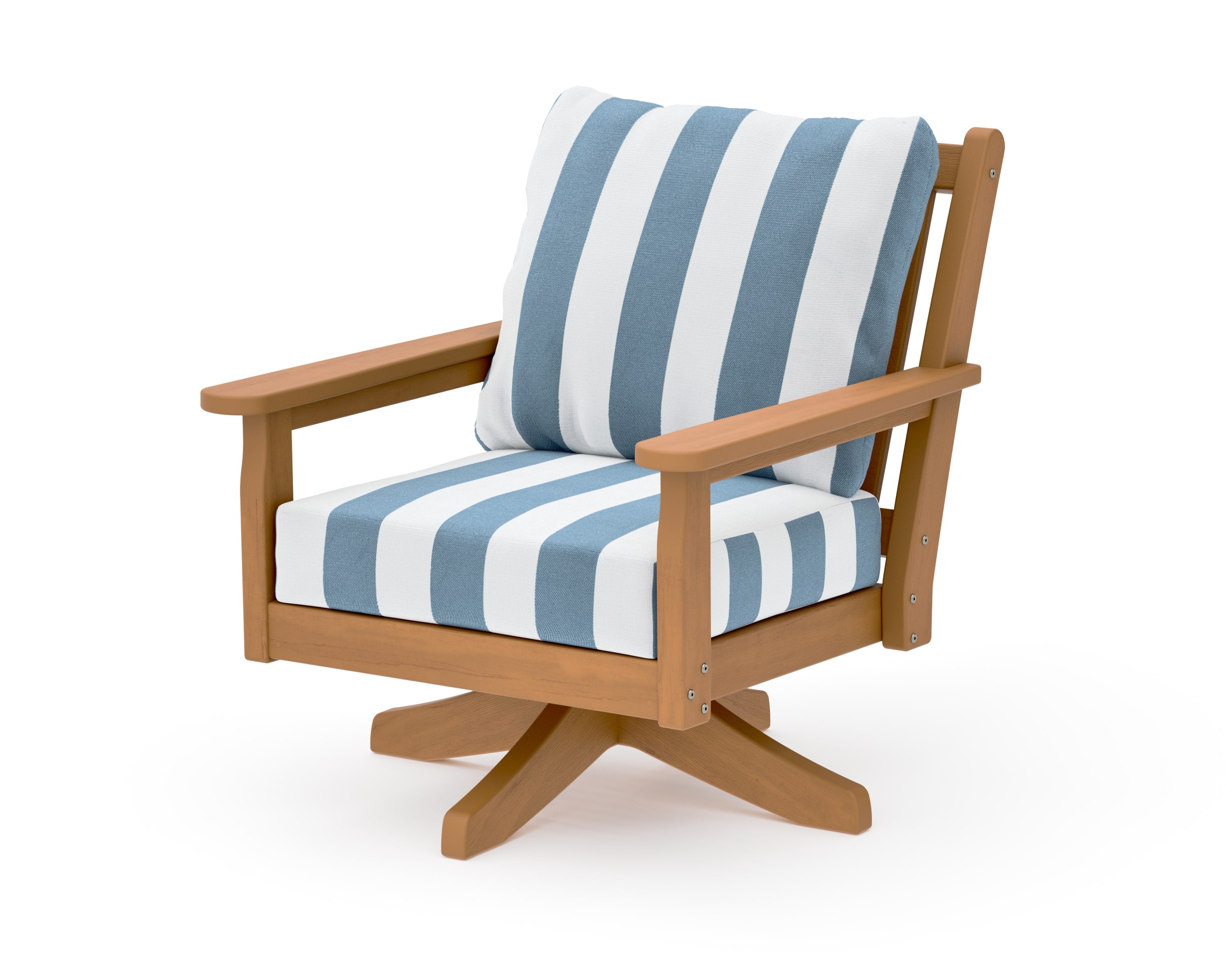 Chippendale Deep Seating Swivel Chair in Natural / Cabana Stripe Sky Blue