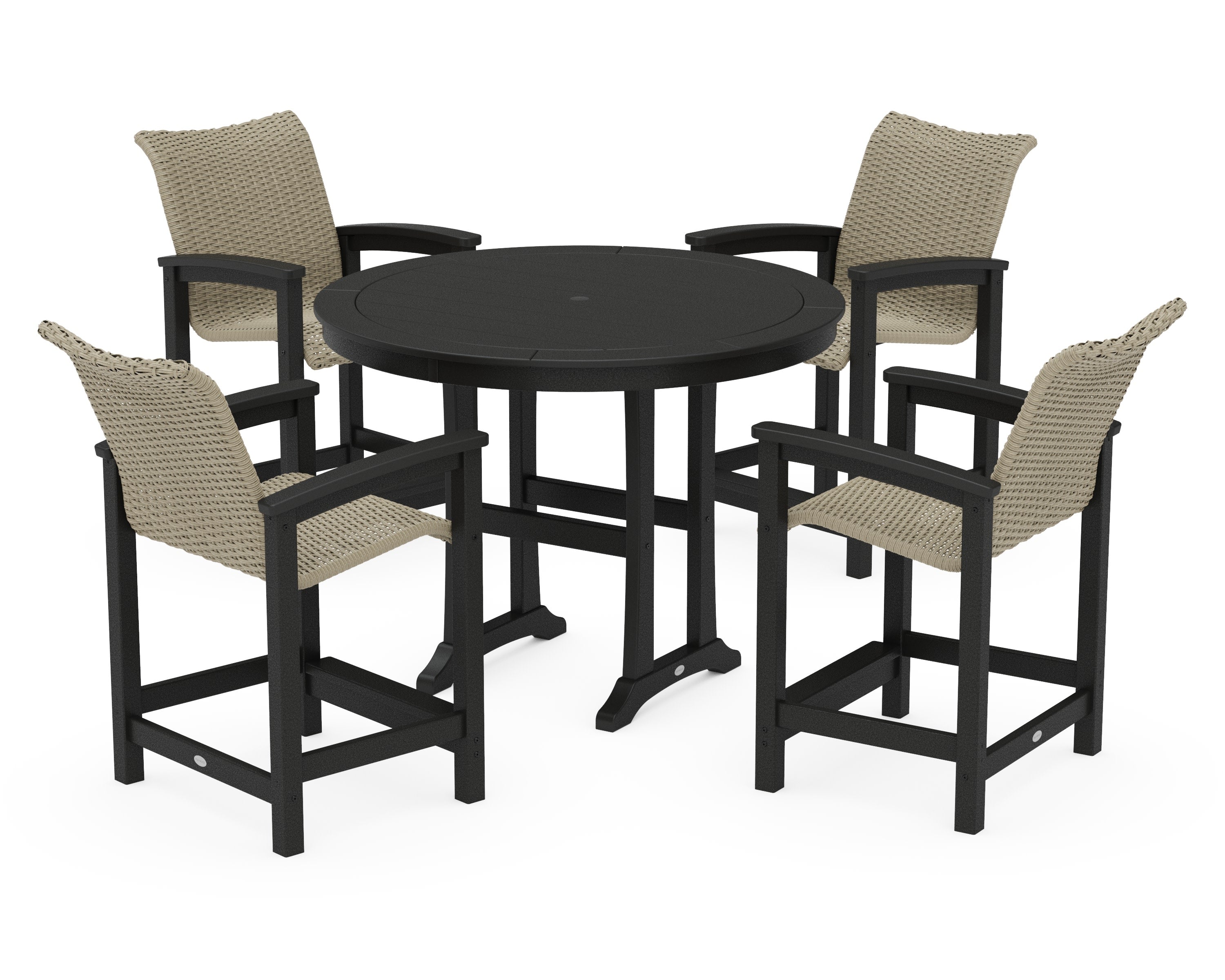 Coastal Woven 5-Piece Round Counter Set in Black / Dune Grass