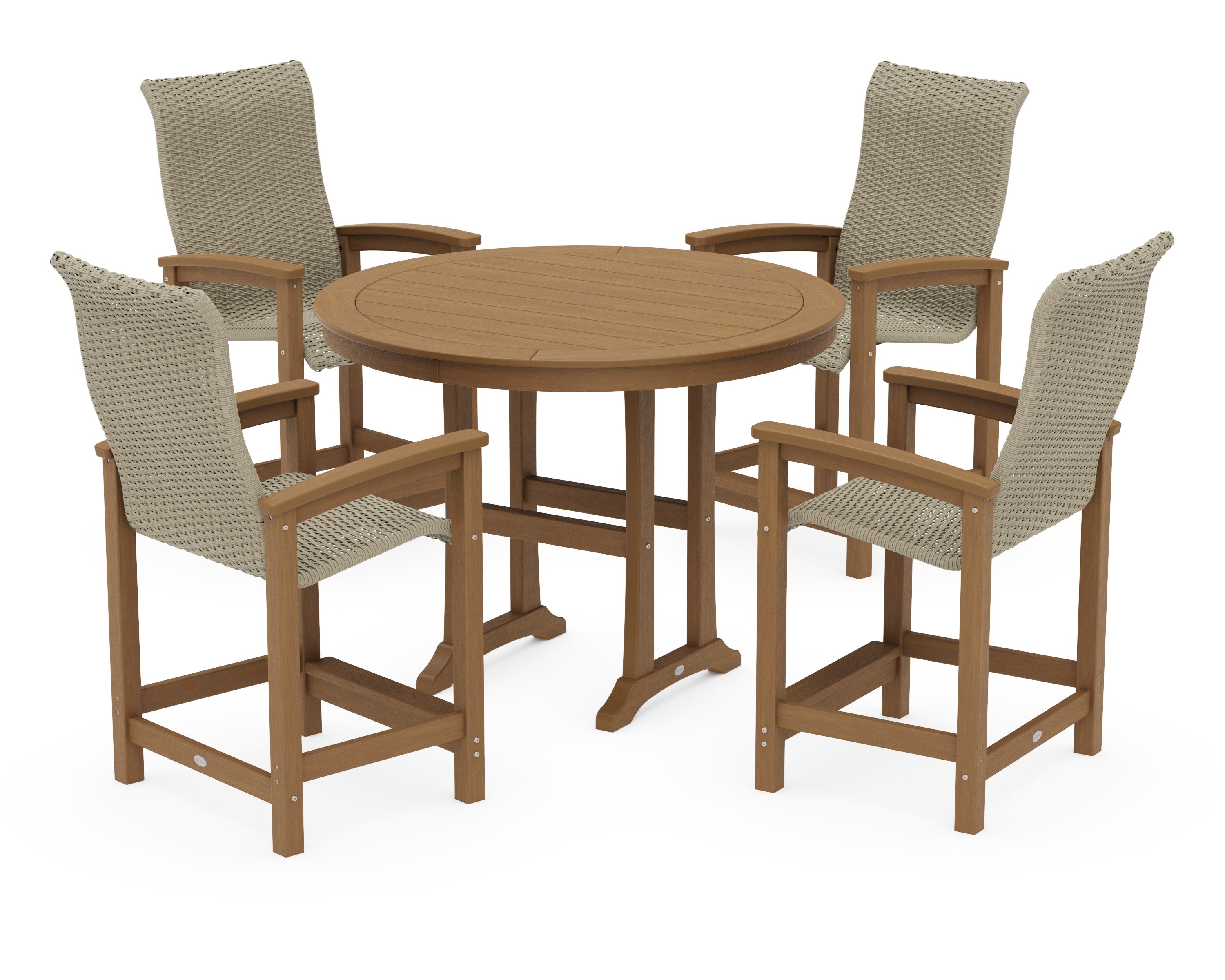 Coastal Woven High-Back 5-Piece Round Counter Set in Natural / Dune Grass