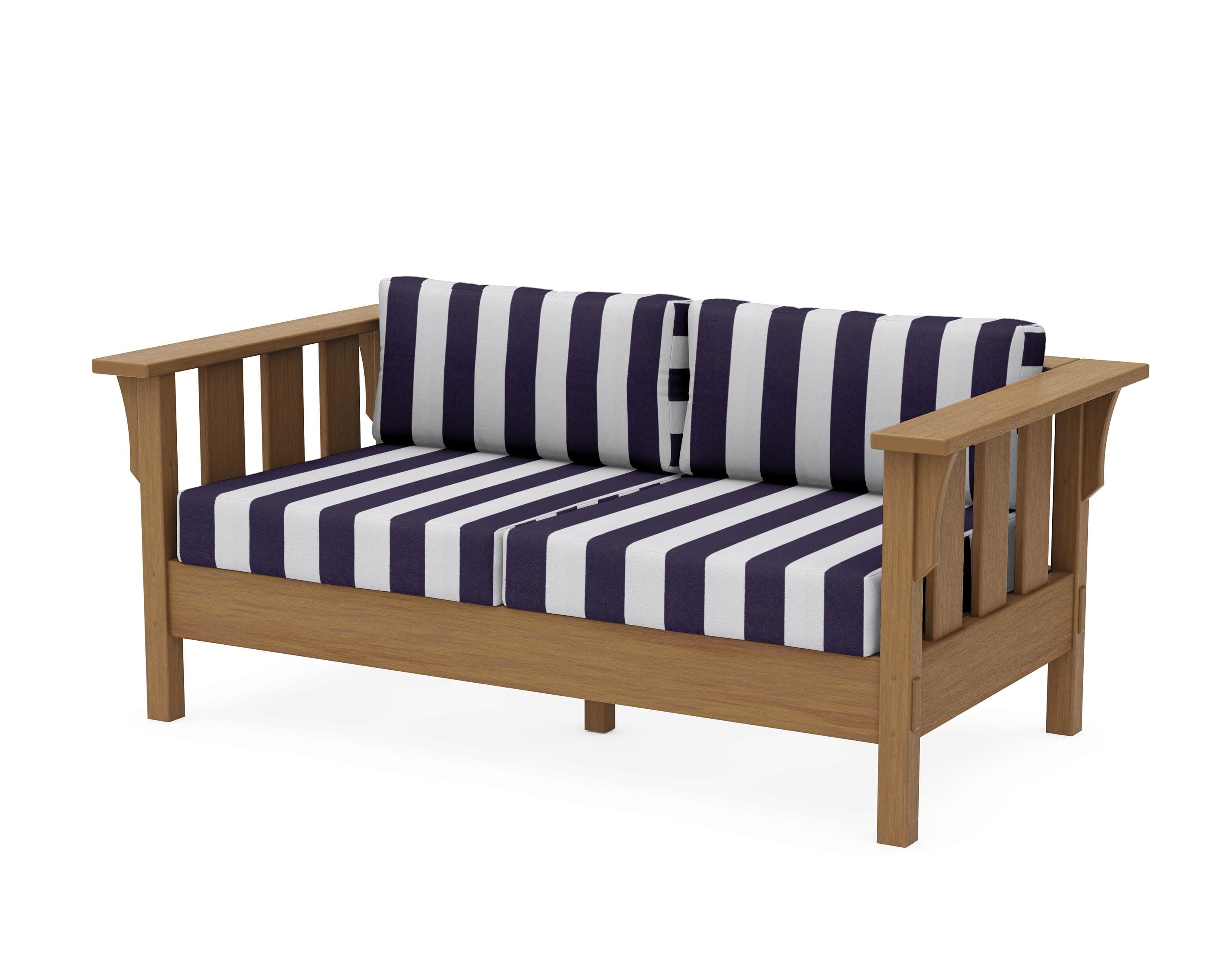Acadia Deep Seating Loveseat in Natural / Cabana Stripe Navy