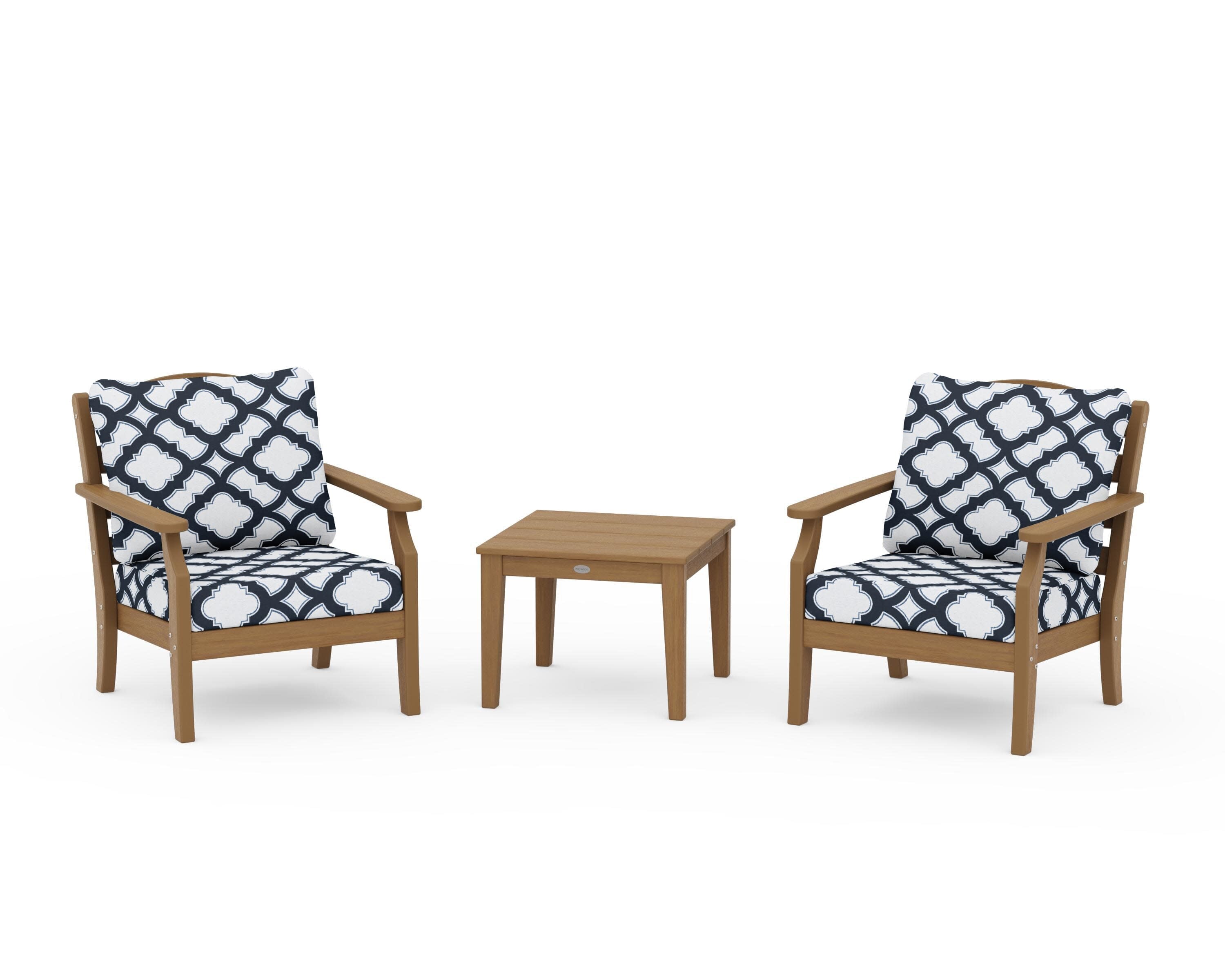 Savannah 3-Piece Deep Seating Set in Natural / Trellis Marine Indigo