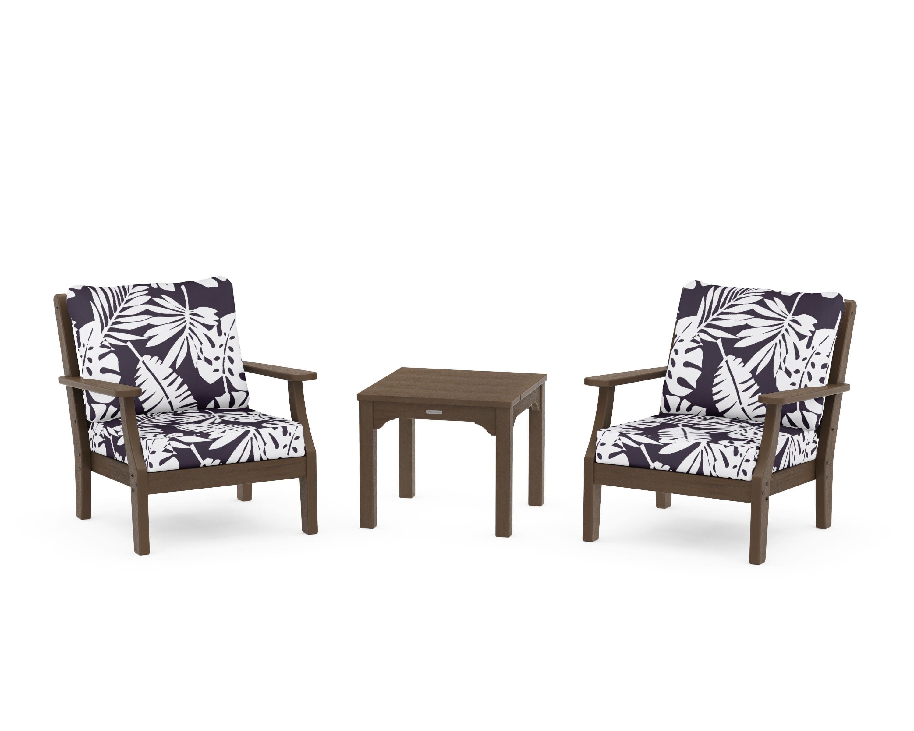Chinoiserie 3-Piece Deep Seating Set in Kona / Leaf Navy