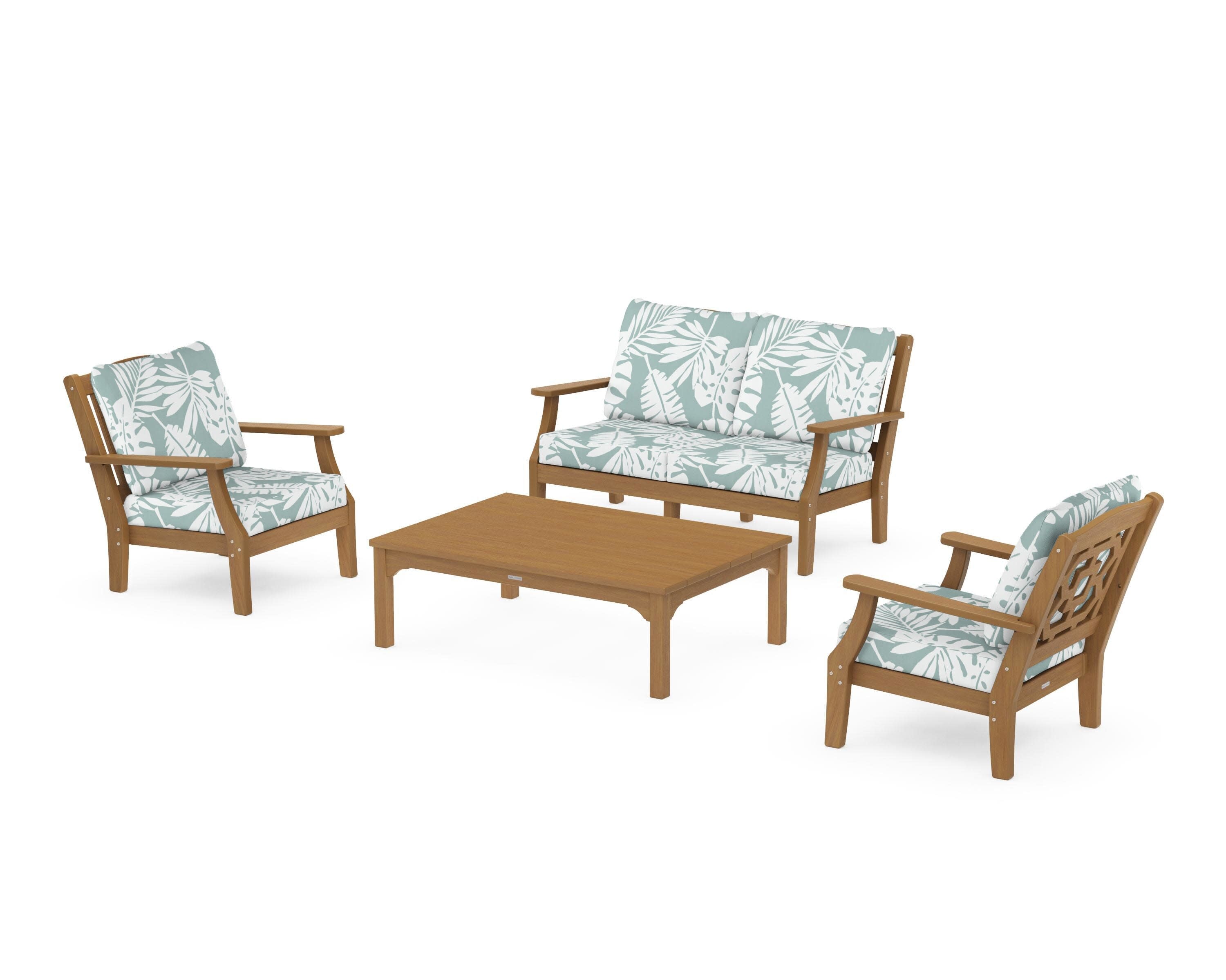 Chinoiserie 4-Piece Deep Seating Set with Loveseat in Natural / Leaf Glacier Spa