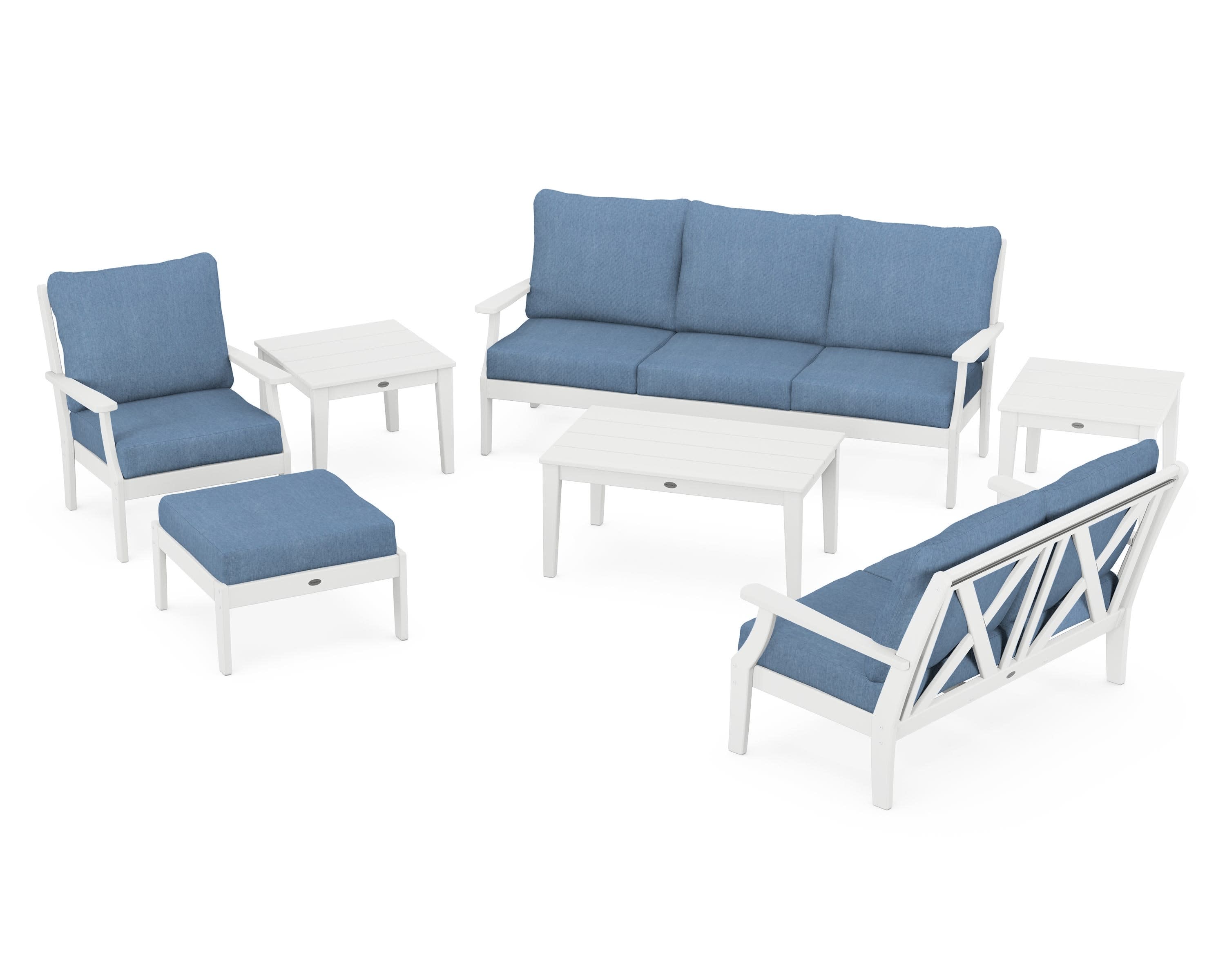 Braxton 7-Piece Deep Seating Set in White / Sky Blue