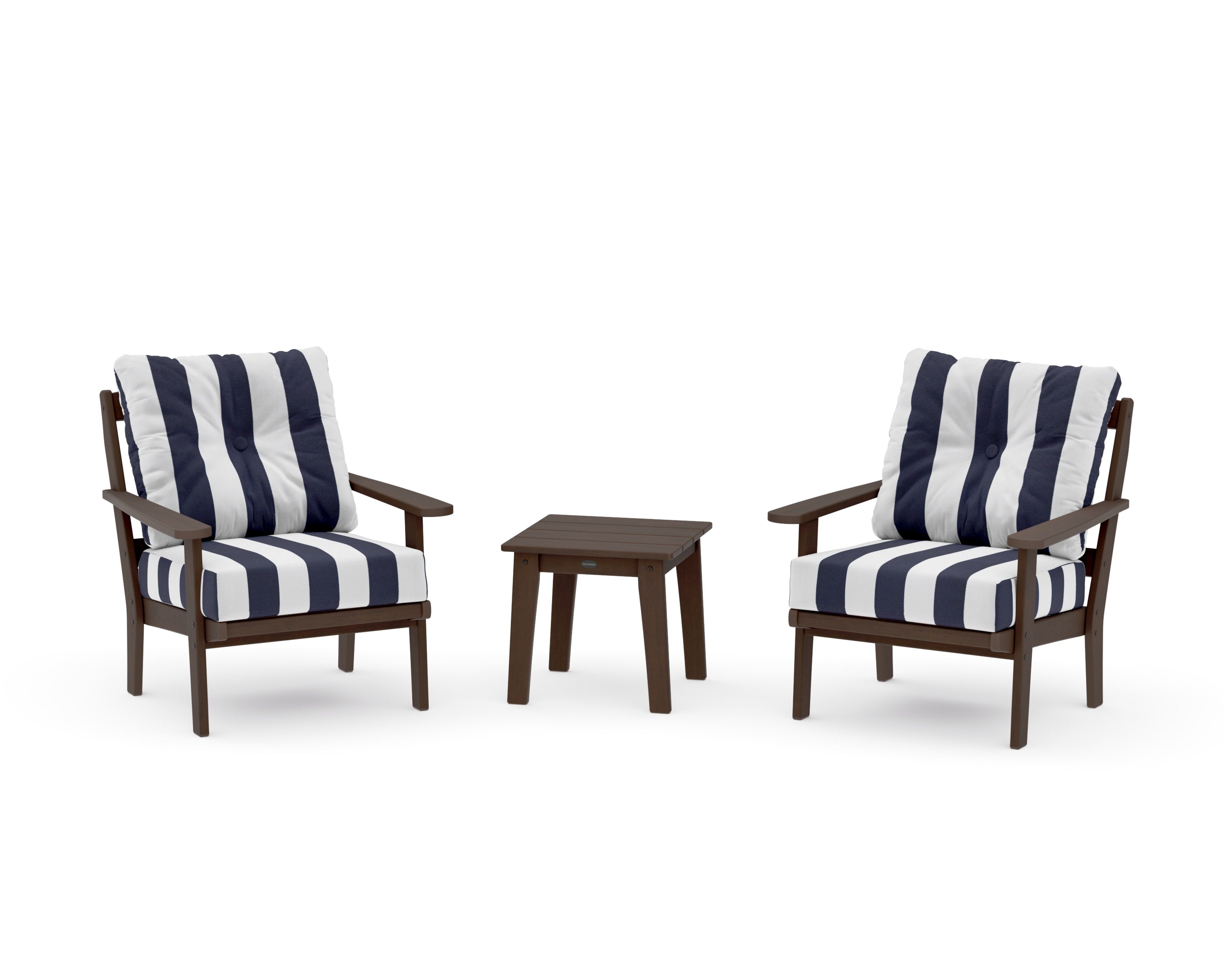 Mission 3-Piece Deep Seating Set in Kona / Cabana Stripe Navy