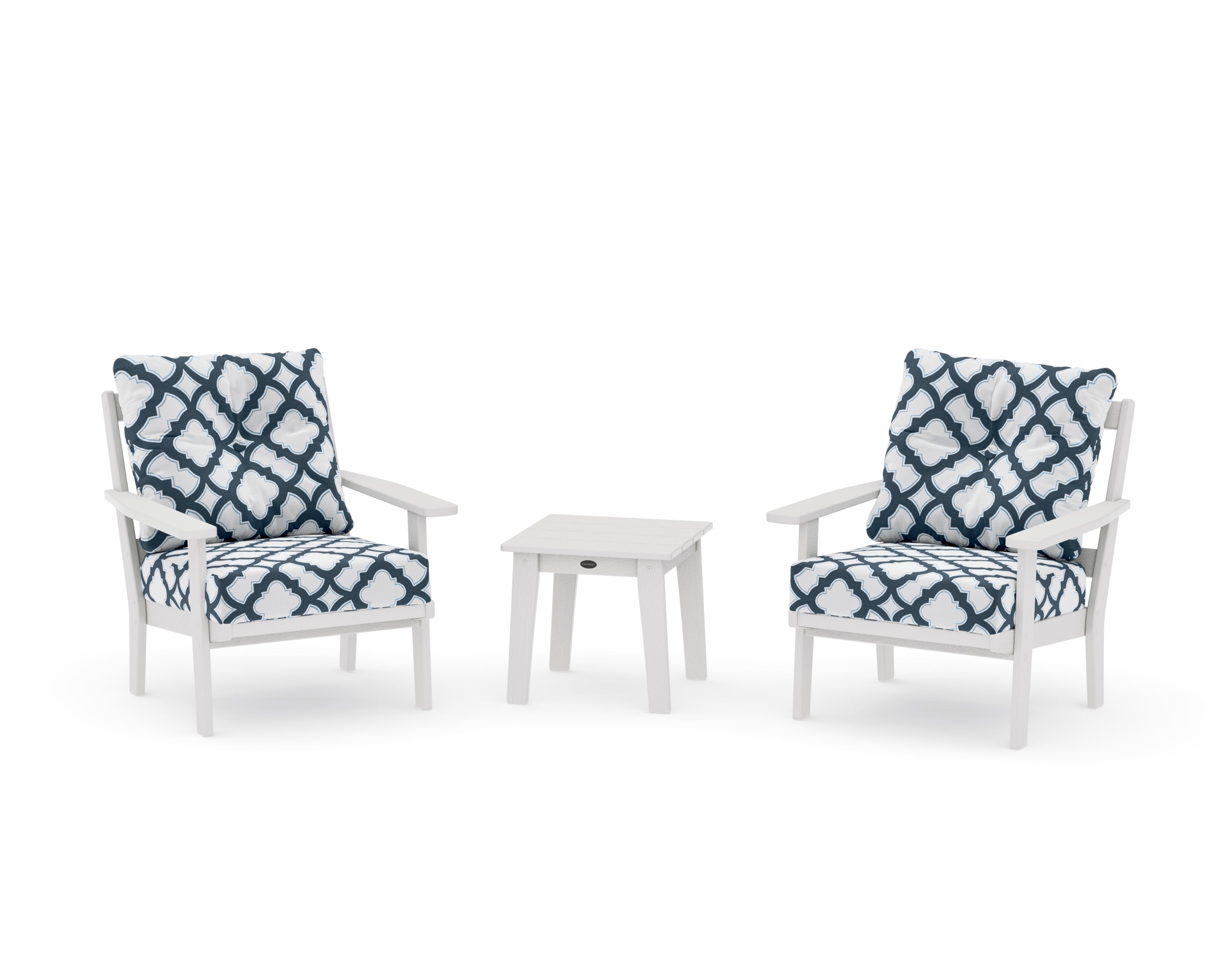 Oxford 3-Piece Deep Seating Set in Vintage White / Trellis Marine Indigo