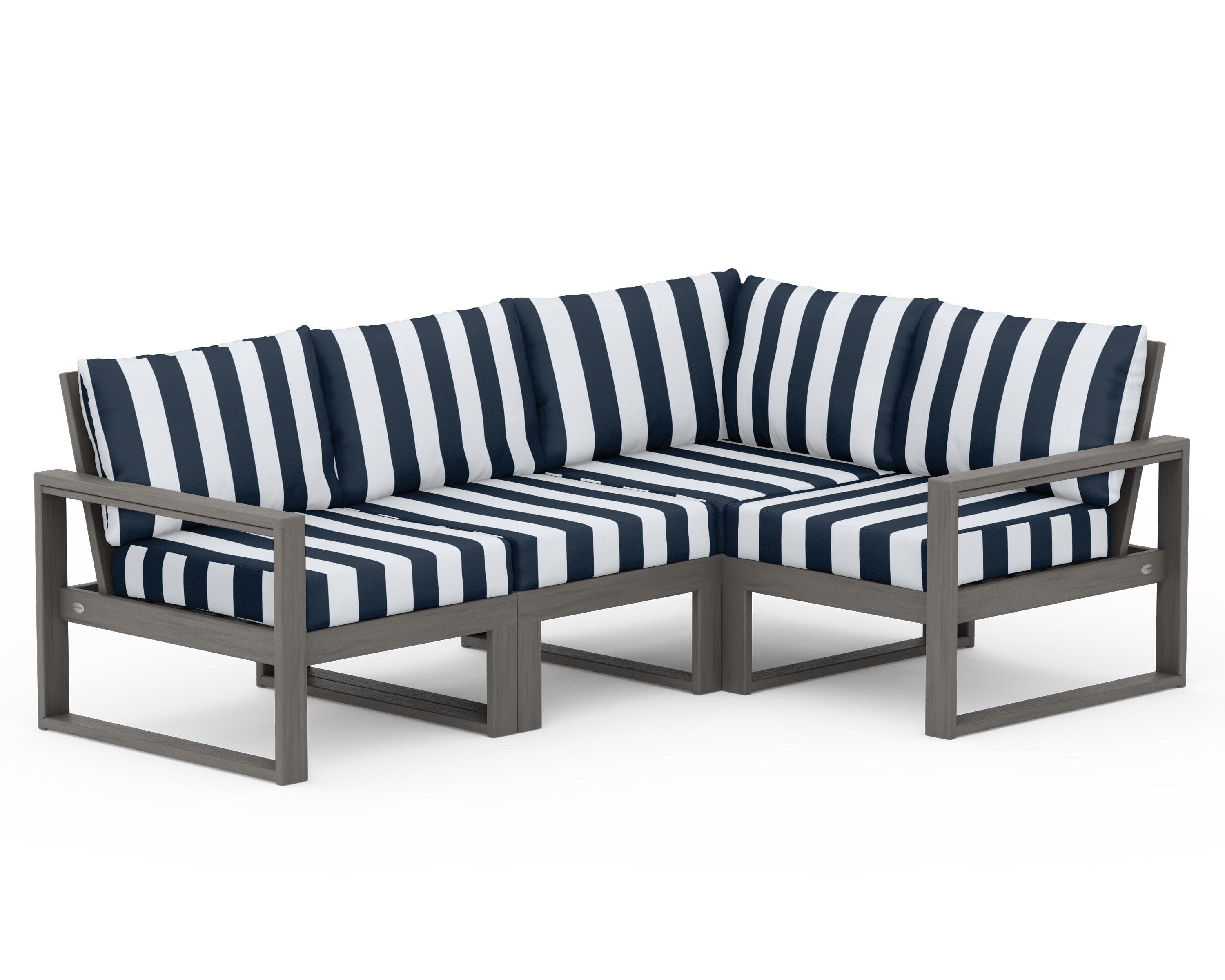EDGE 4-Piece Modular Deep Seating Set in Driftwood / Cabana Stripe Marine Indigo
