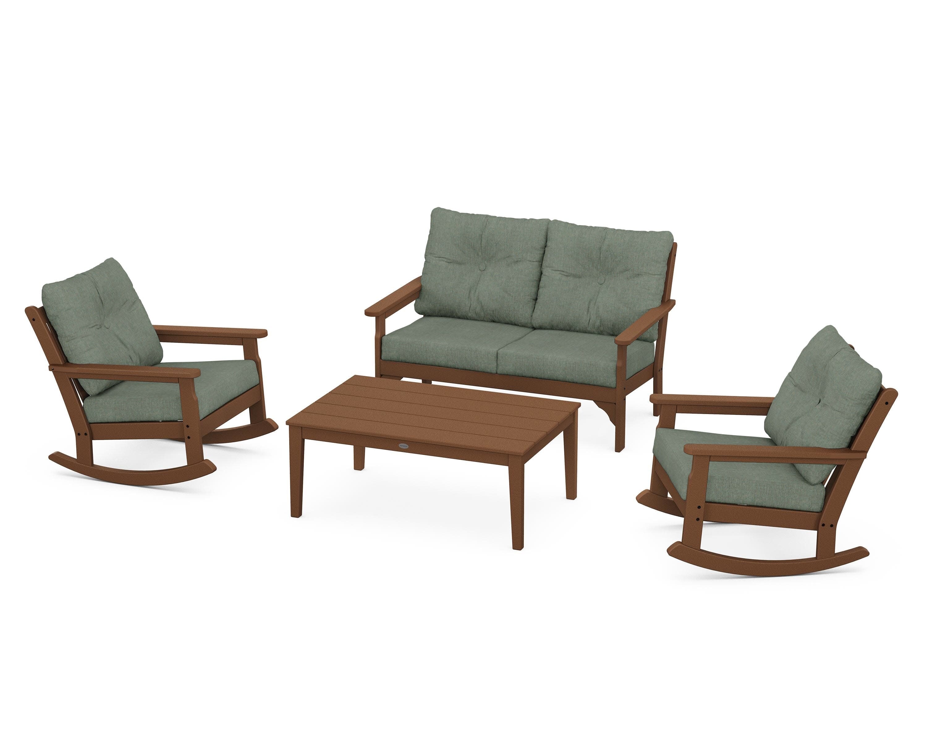 Vineyard 4-Piece Deep Seating Rocking Chair Set in Teak / Cast Sage