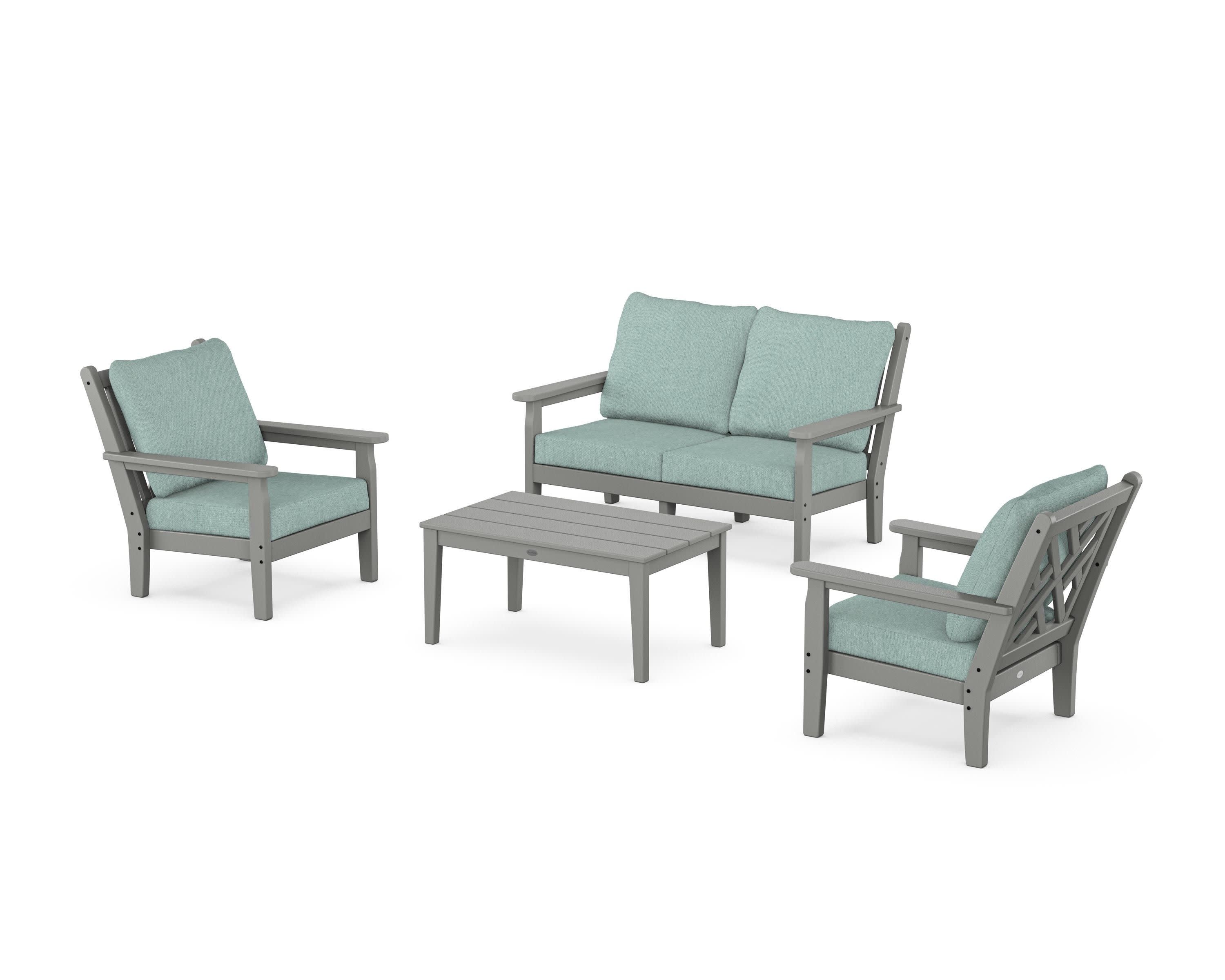 Chippendale 4-Piece Deep Seating Set with Loveseat in Slate Grey / Glacier Spa