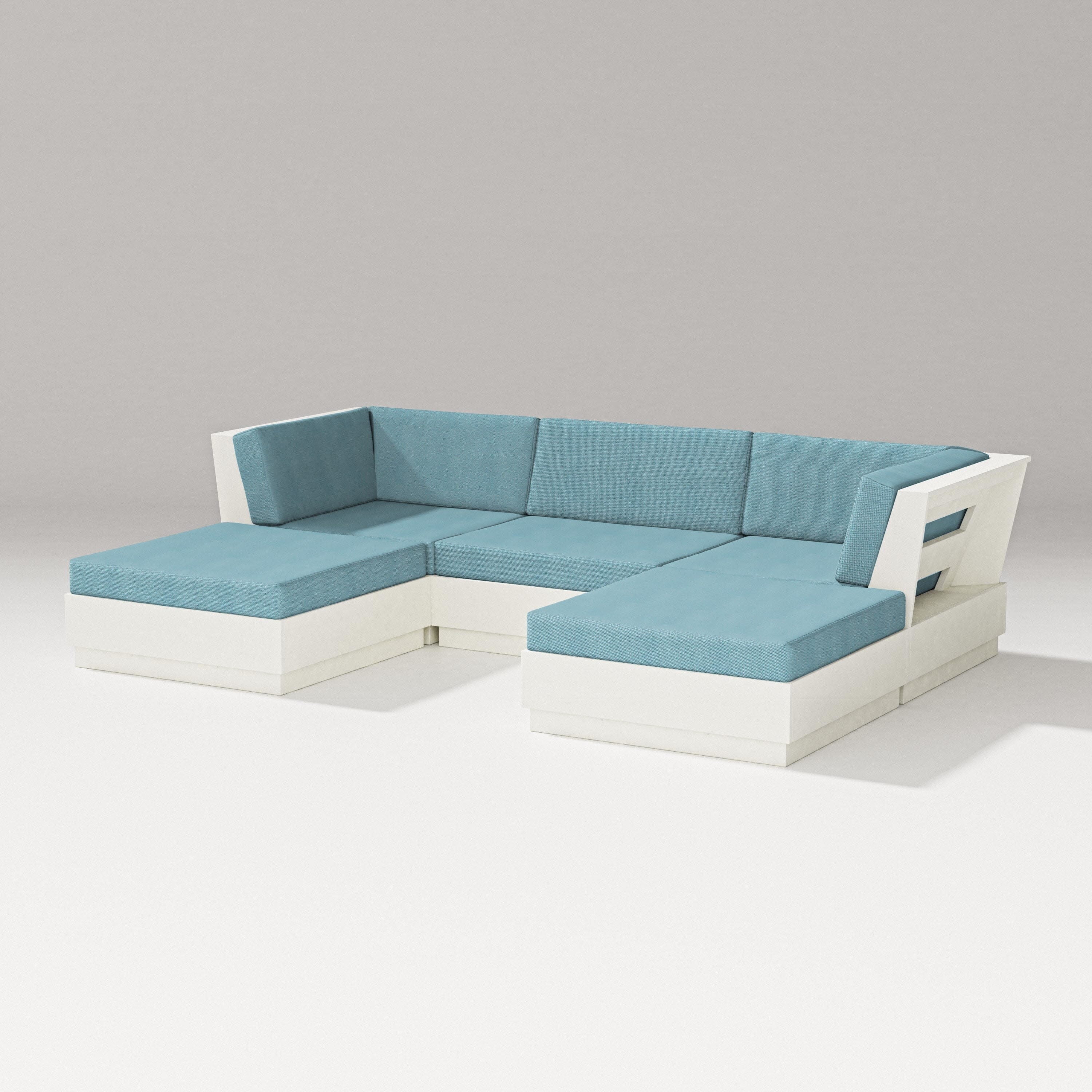 Elevate Double Chaise Sectional in Vintage White / Lattice Sky Blue
