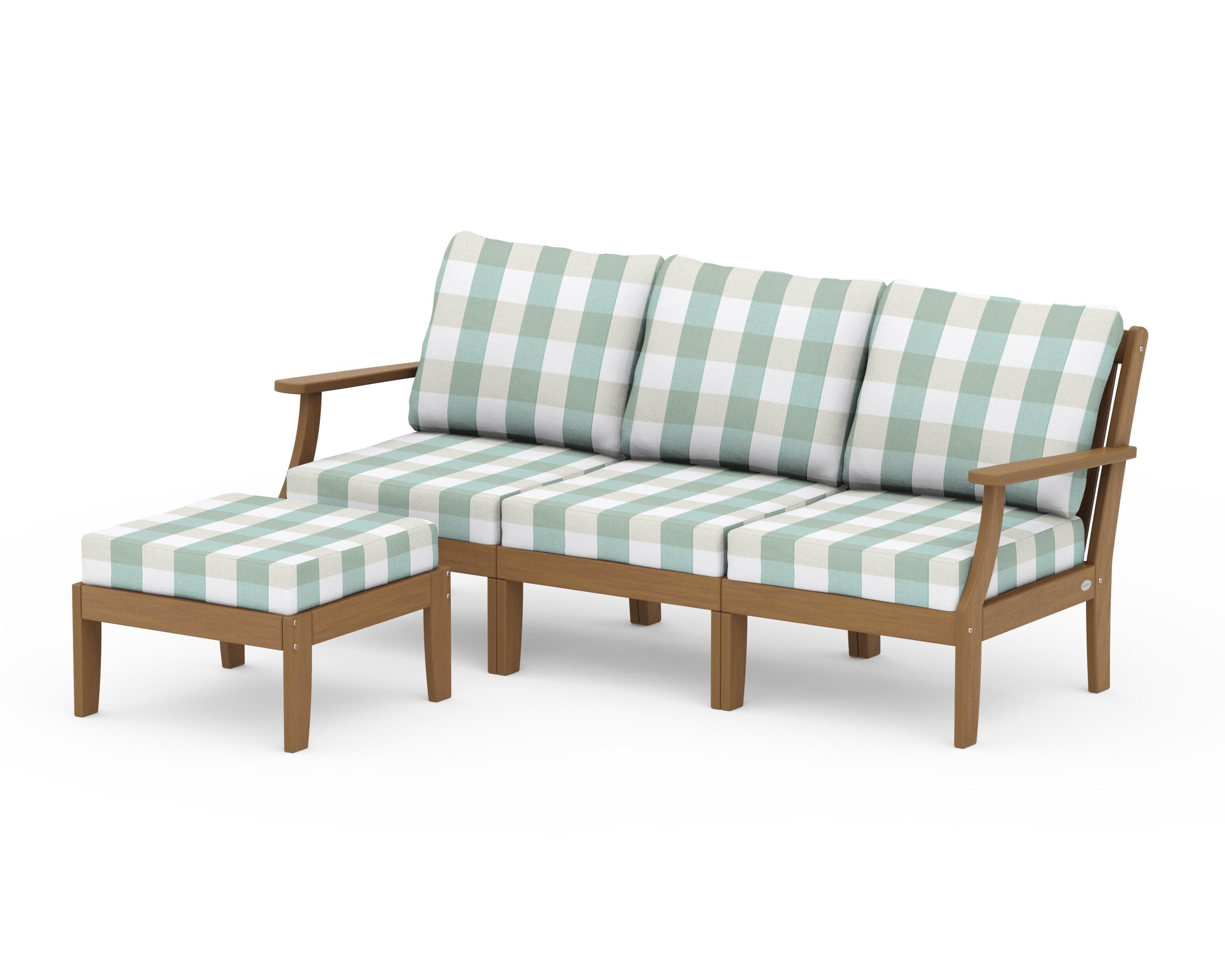 Braxton Modular 4-Piece Deep Seating Set with Ottoman in Natural / Buffalo Plaid Glacier Spa
