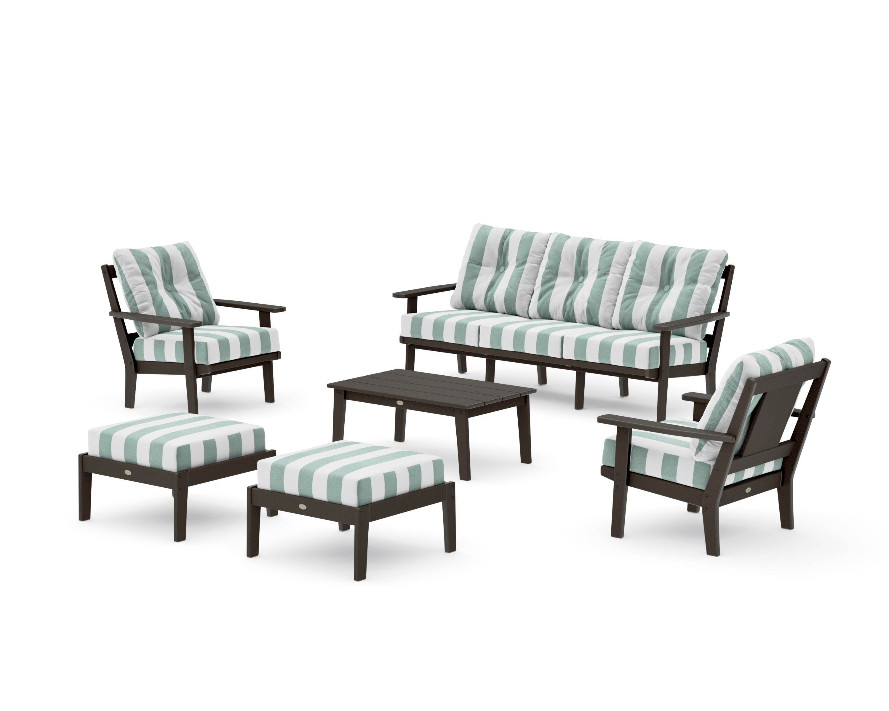 Prairie 6-Piece Lounge Sofa Set in Vintage Coffee / Cabana Stripe Glacier Spa