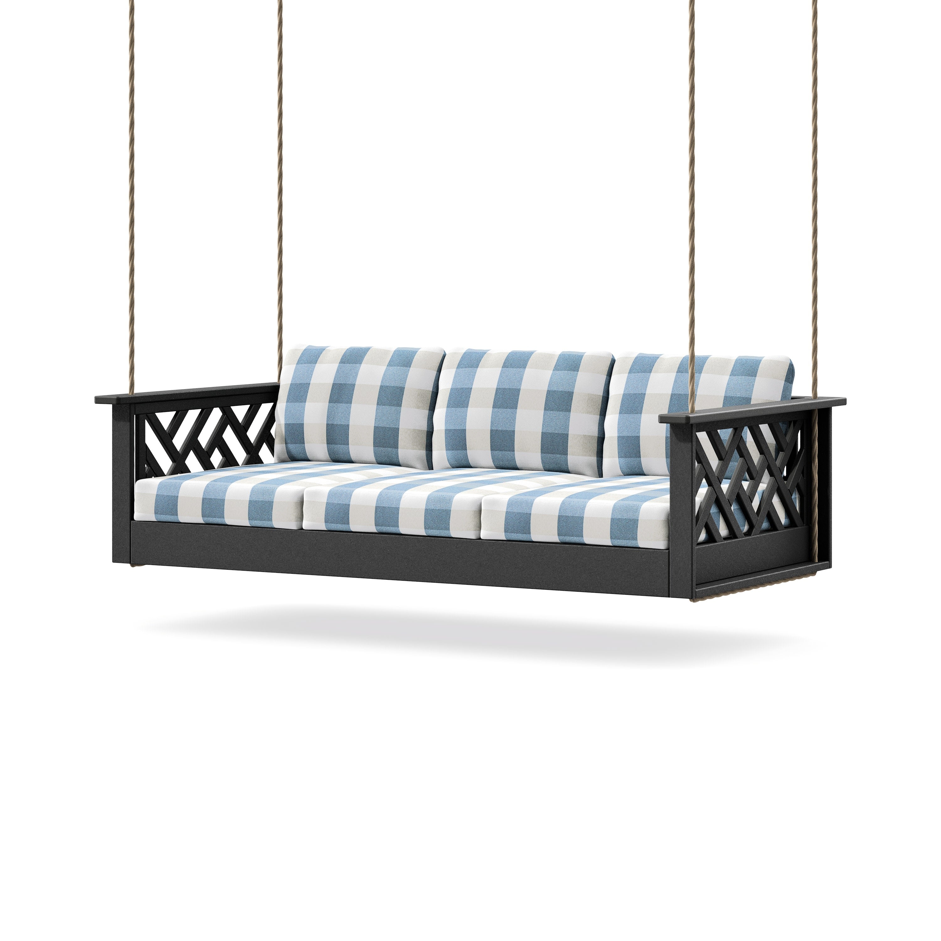 Chippendale Daybed Swing in Black / Buffalo Plaid Sky Blue