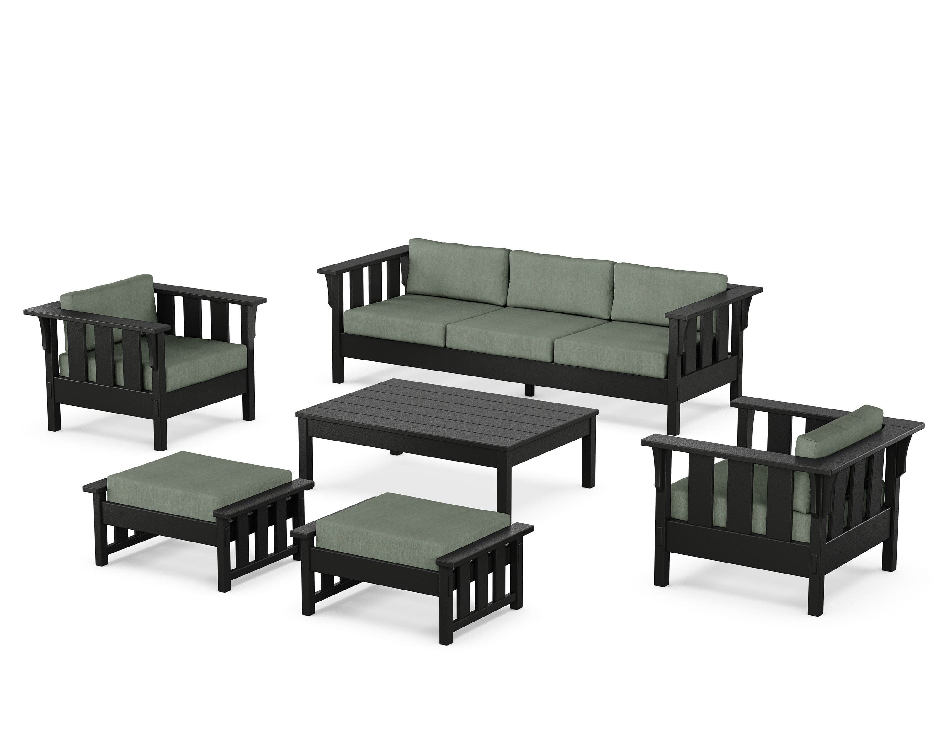 Acadia 6-Piece Lounge Sofa Set in Black / Cast Sage