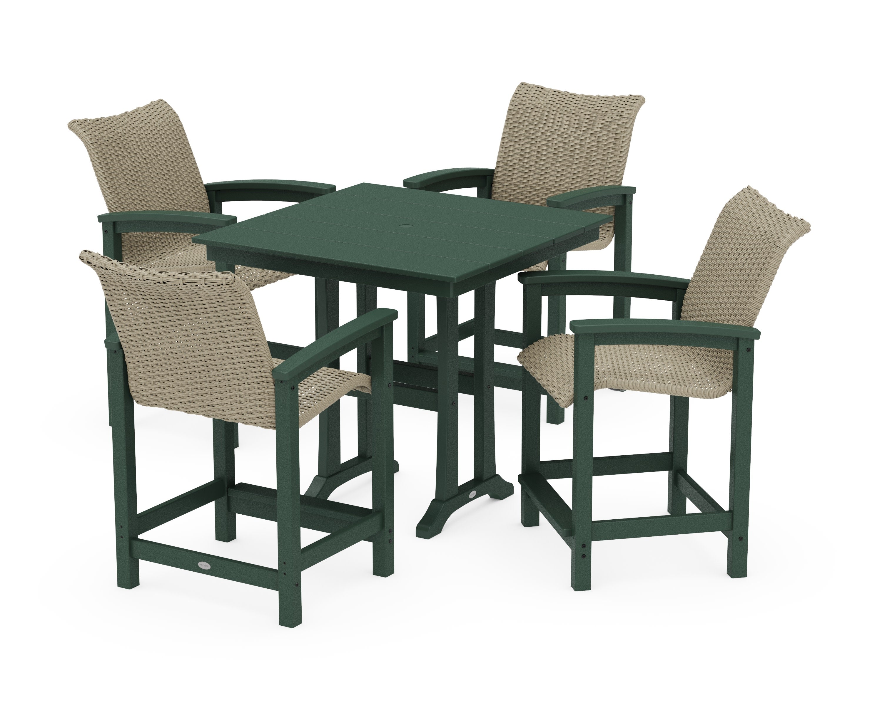 Coastal Woven 5-Piece Farmhouse Counter Set with Trestle Legs in Green / Dune Grass