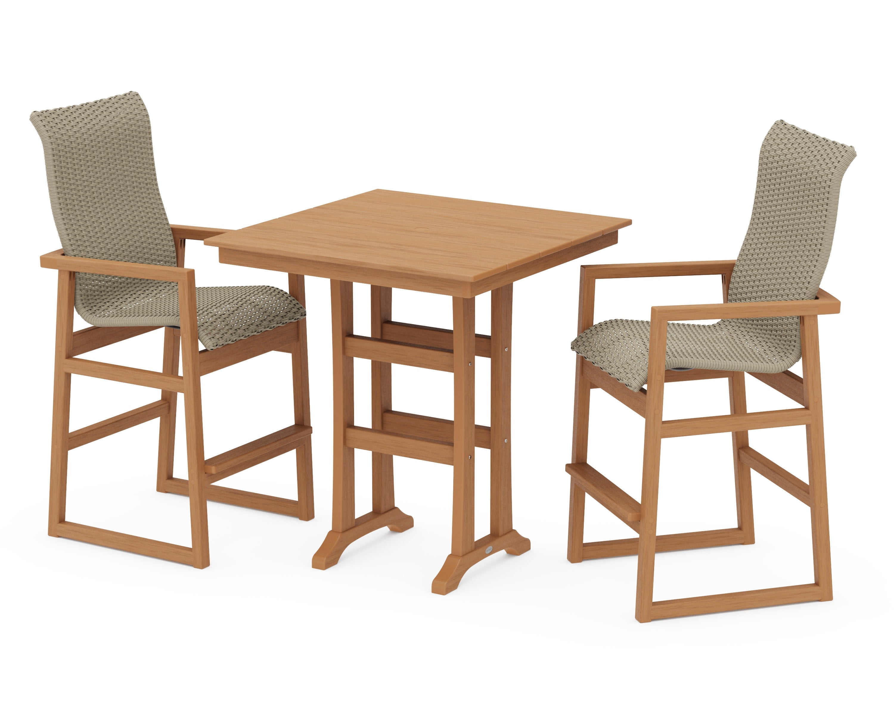 EDGE Woven Highback 3-Piece Farmhouse Bar Set with Trestle Legs in Natural / Dune Grass