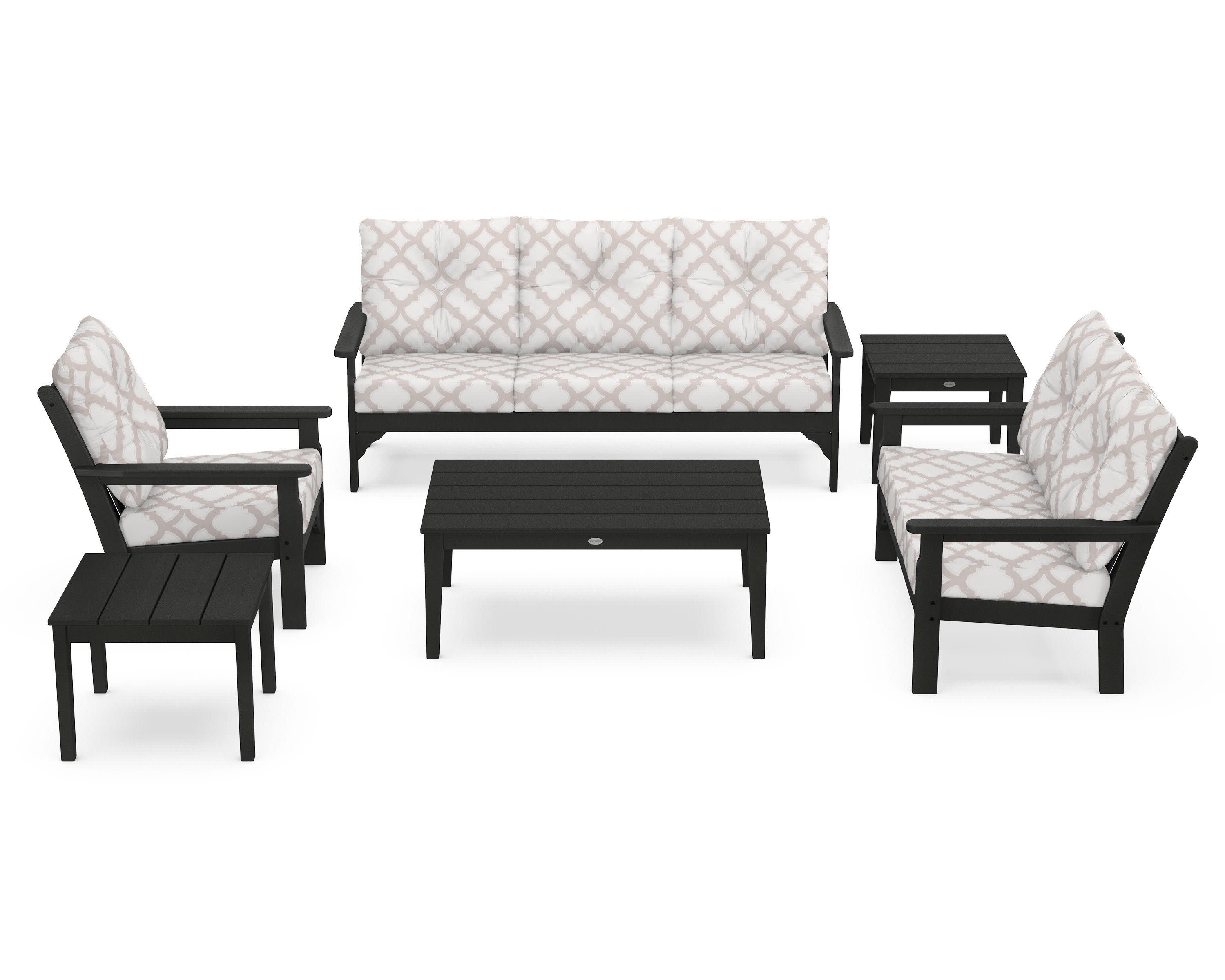 Vineyard 6-Piece Deep Seating Set in Green / Trellis Dune Burlap
