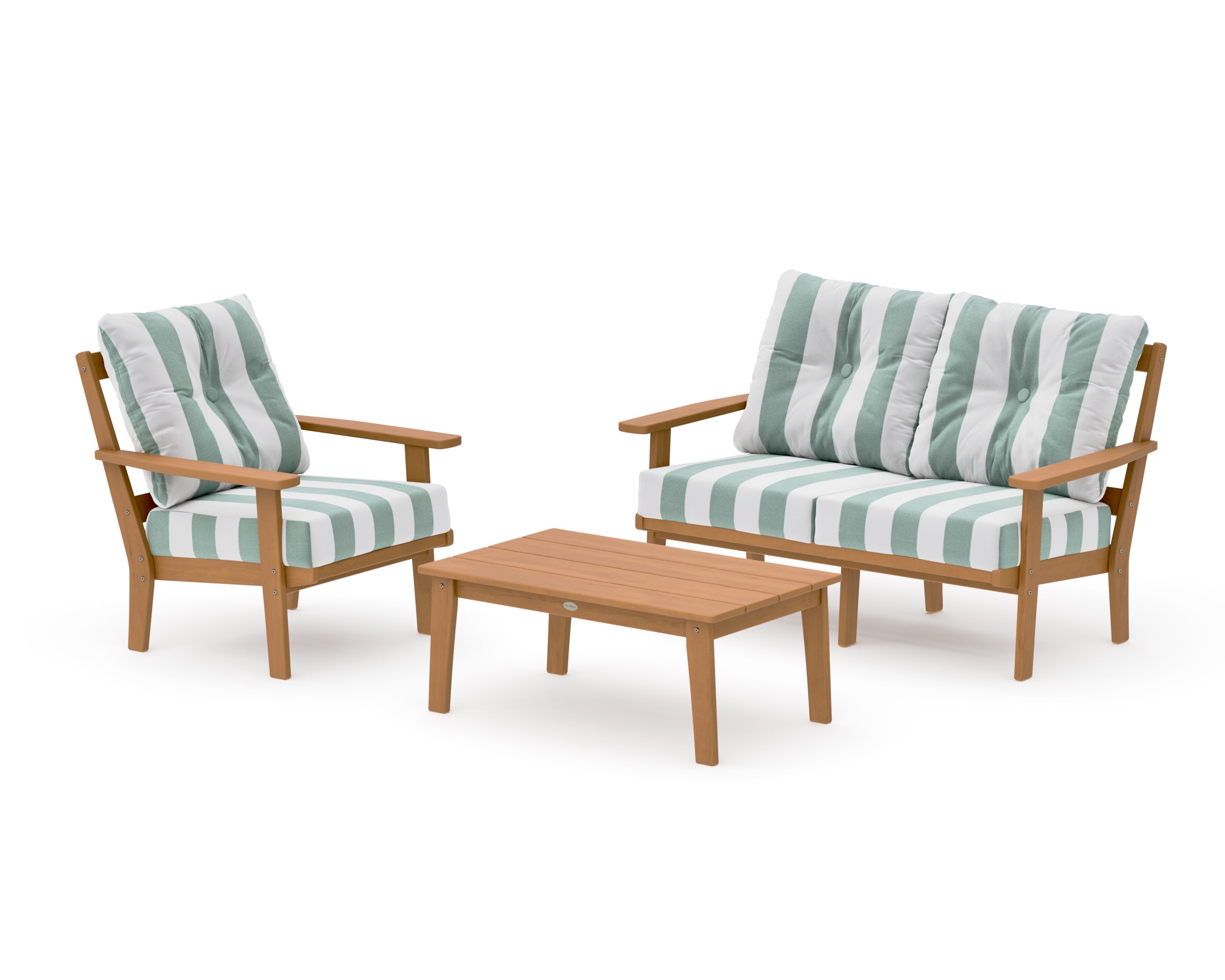 Oxford 3-Piece Deep Seating Set with Loveseat in Natural / Cabana Stripe Glacier Spa