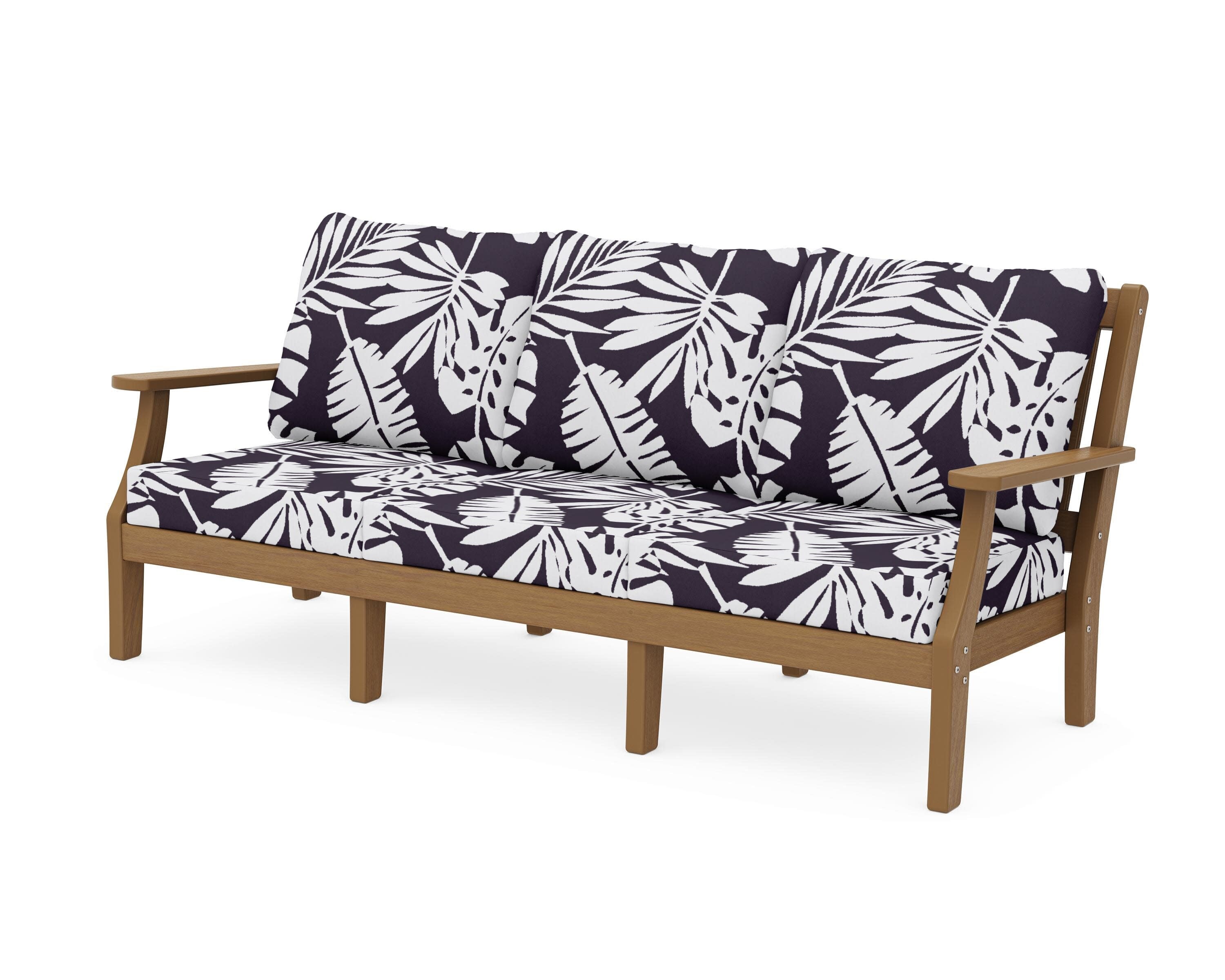 Chinoiserie Deep Seating Sofa in Natural / Leaf Navy