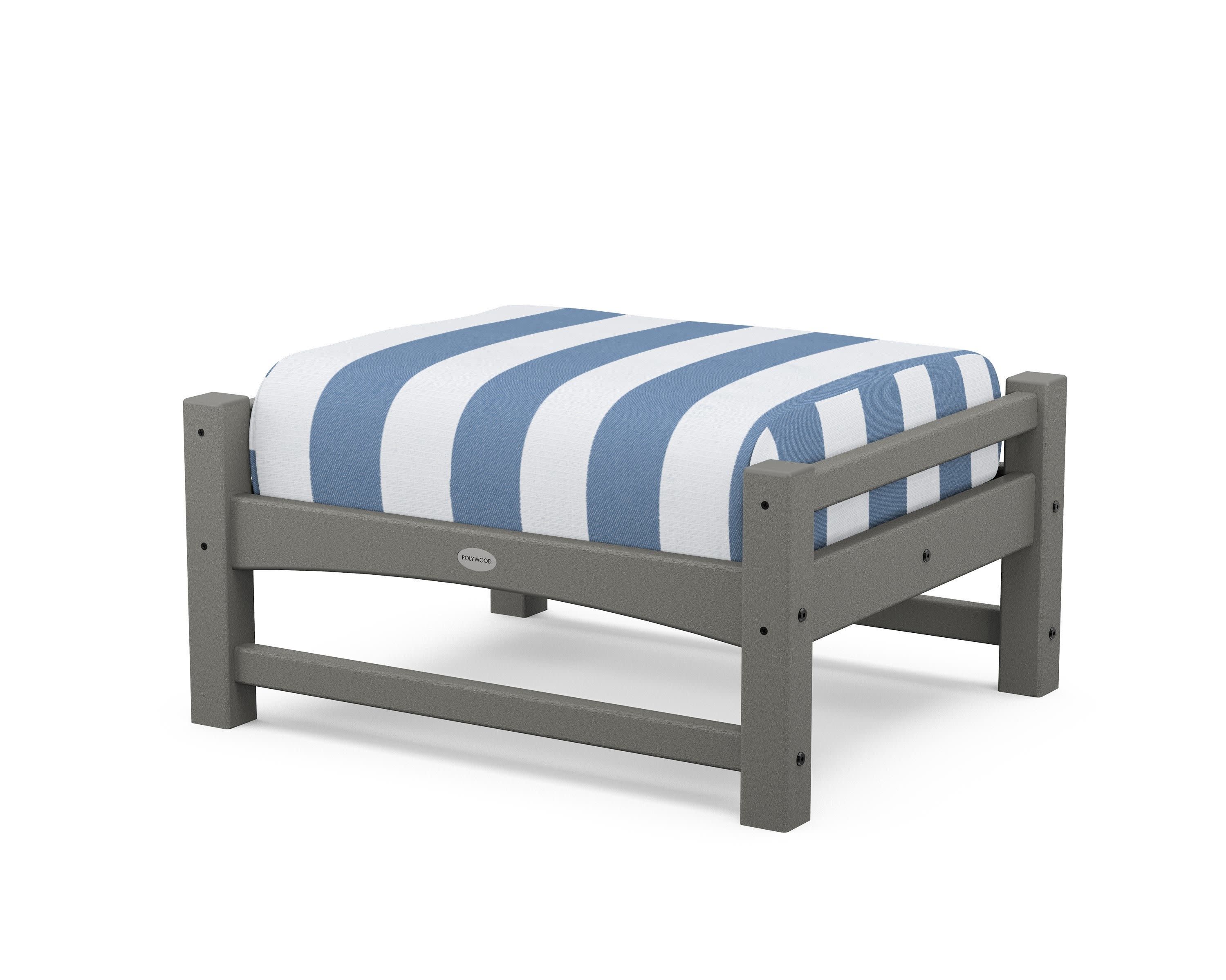Club Ottoman in Slate Grey / Cabana Stripe Sky Blue