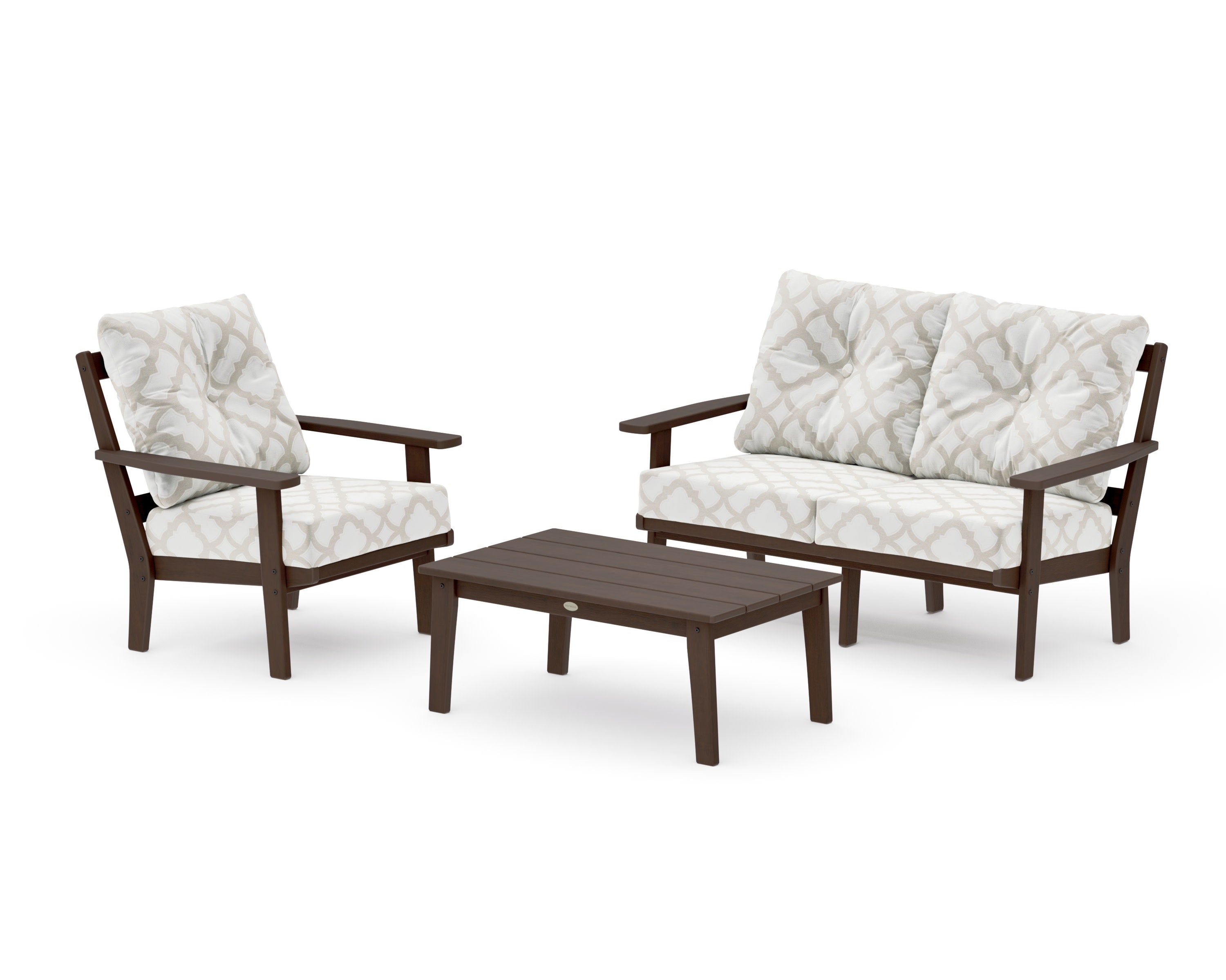 Oxford 3-Piece Deep Seating Set with Loveseat in Kona / Trellis Dune Burlap