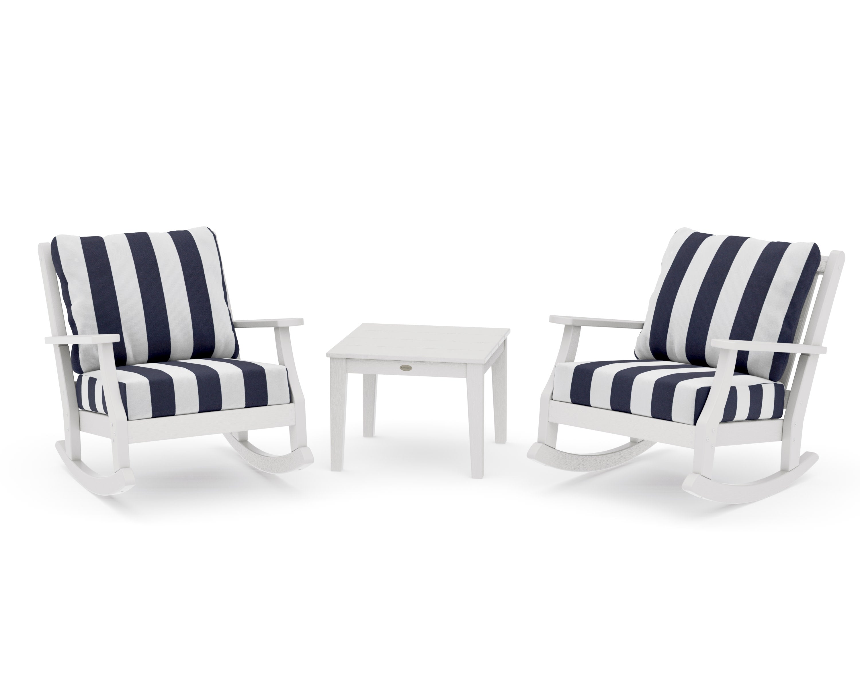 Wovendale 3-Piece Deep Seating Rocker Set in Vintage White / Cabana Stripe Navy