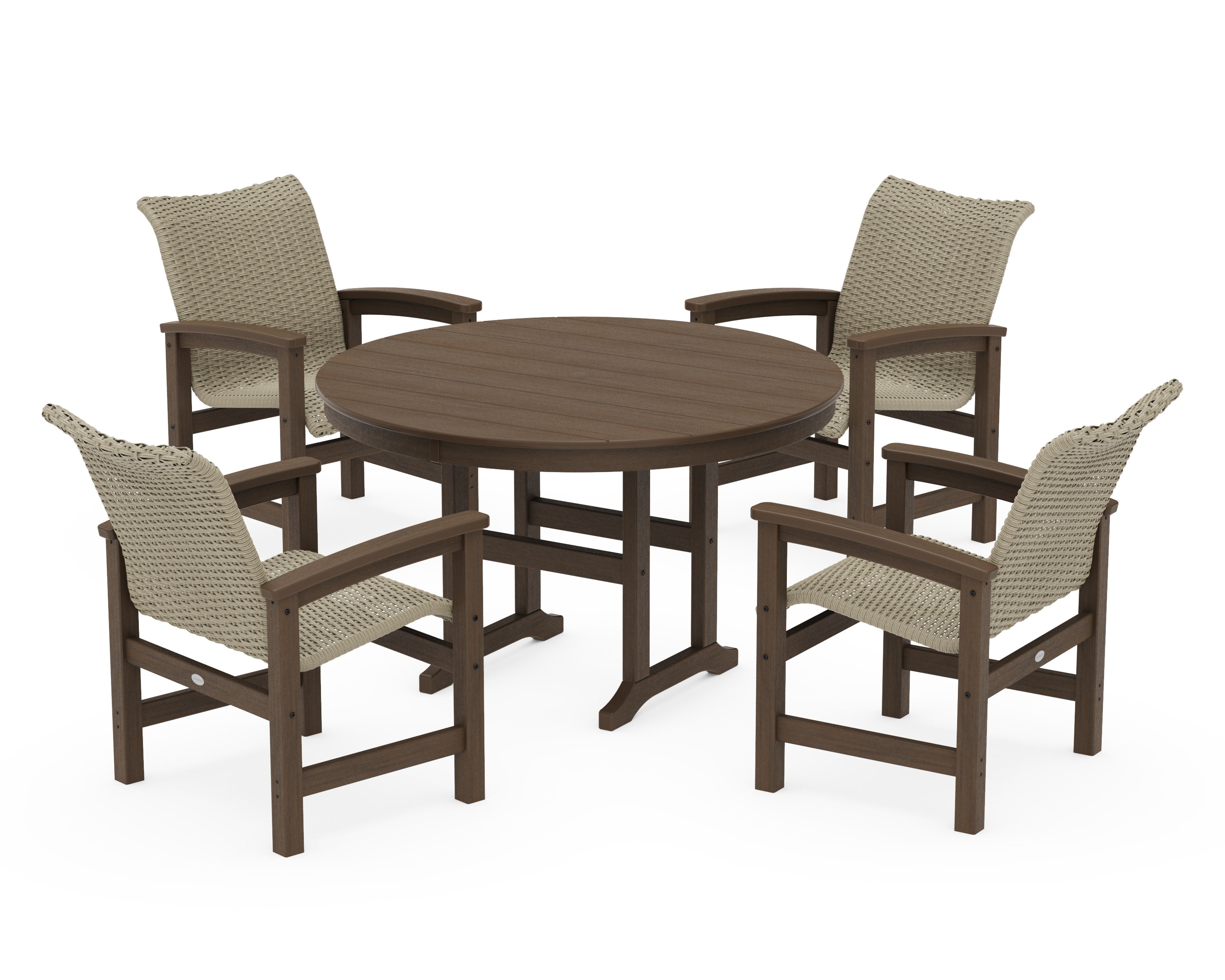 Coastal Woven 5-Piece Round Farmhouse Dining Set in Kona / Dune Grass