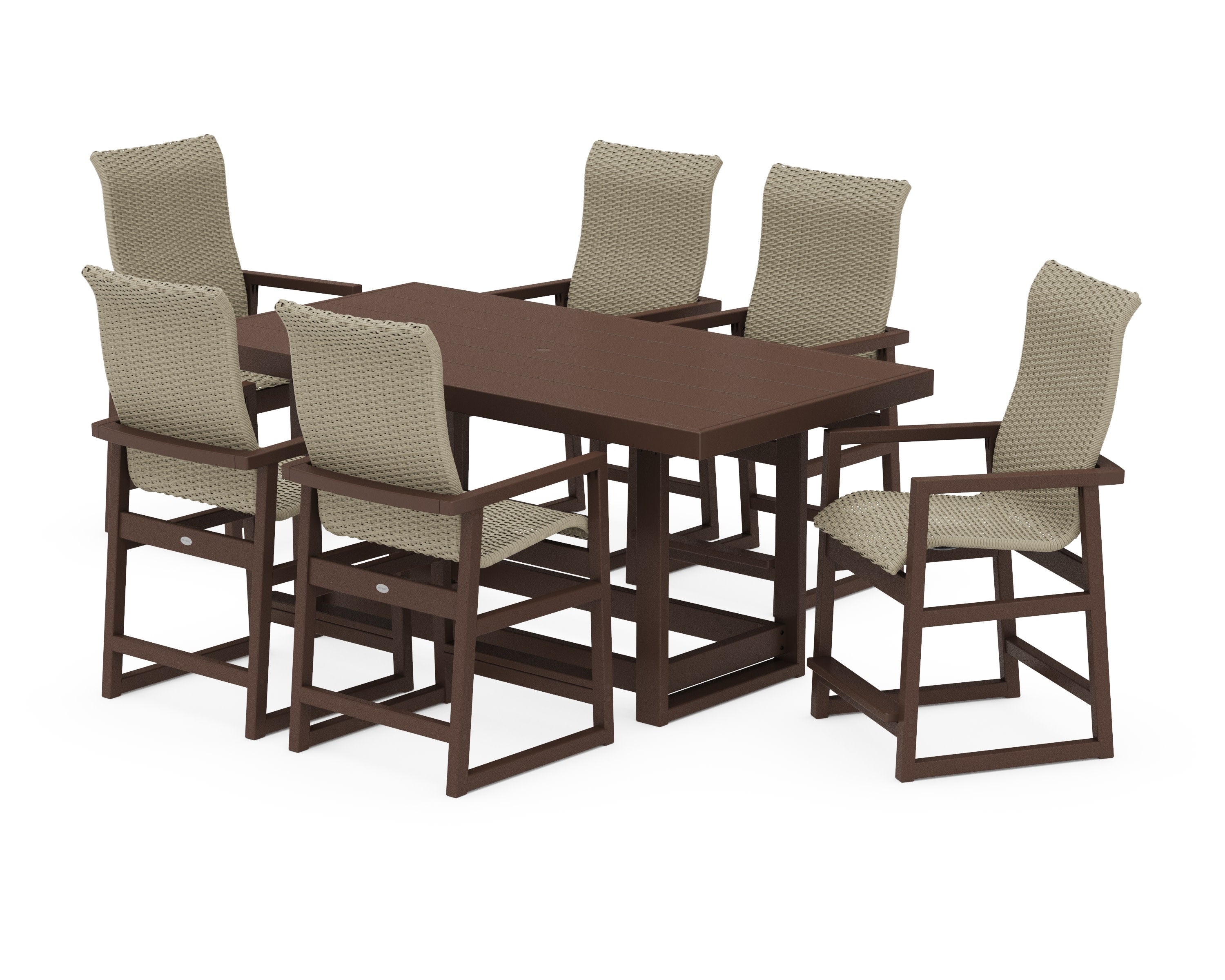 EDGE Woven Highback Arm Chair 7-Piece Counter Set in Mahogany / Dune Grass