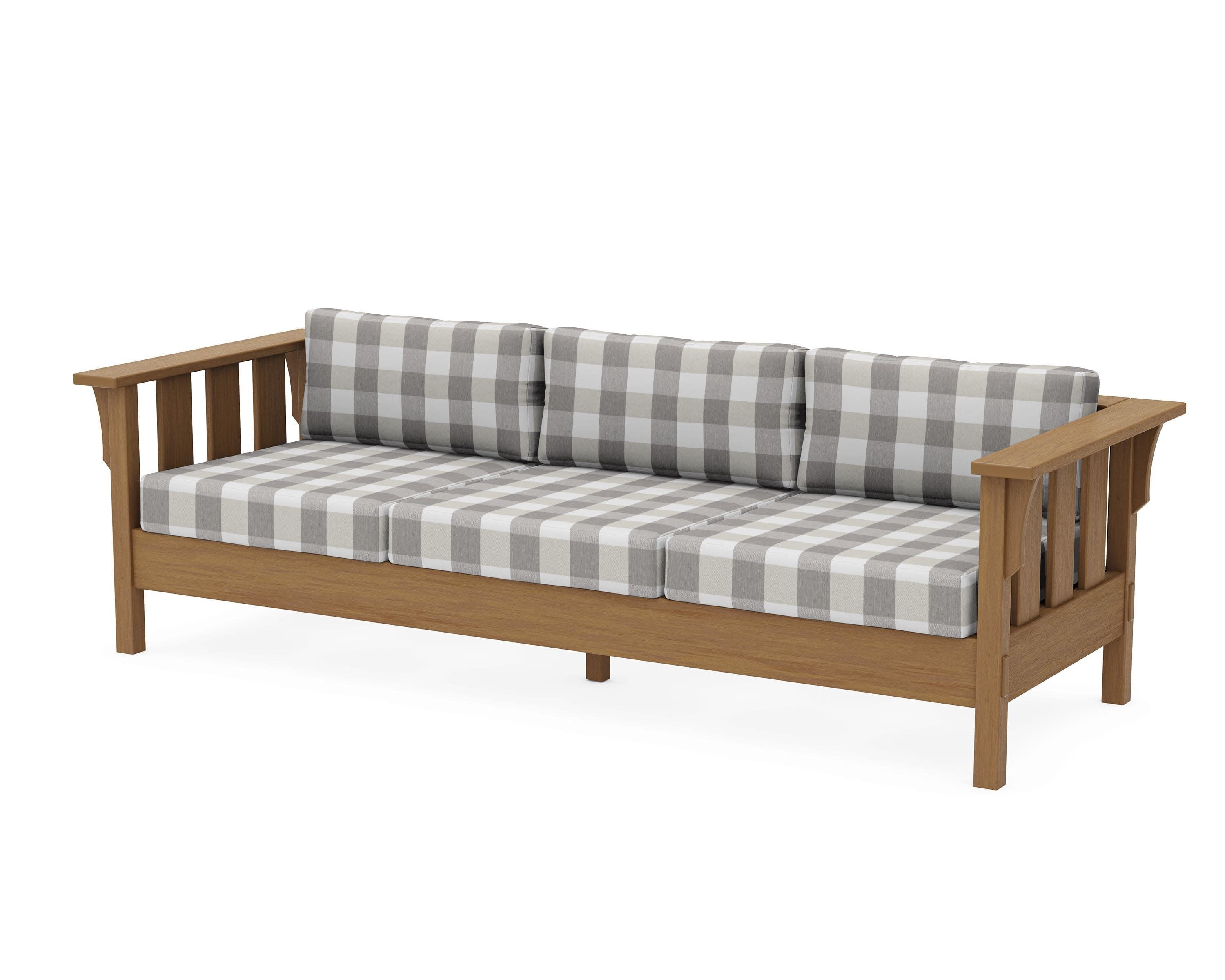 Acadia Deep Seating Sofa in Natural / Buffalo Plaid Grey Mist