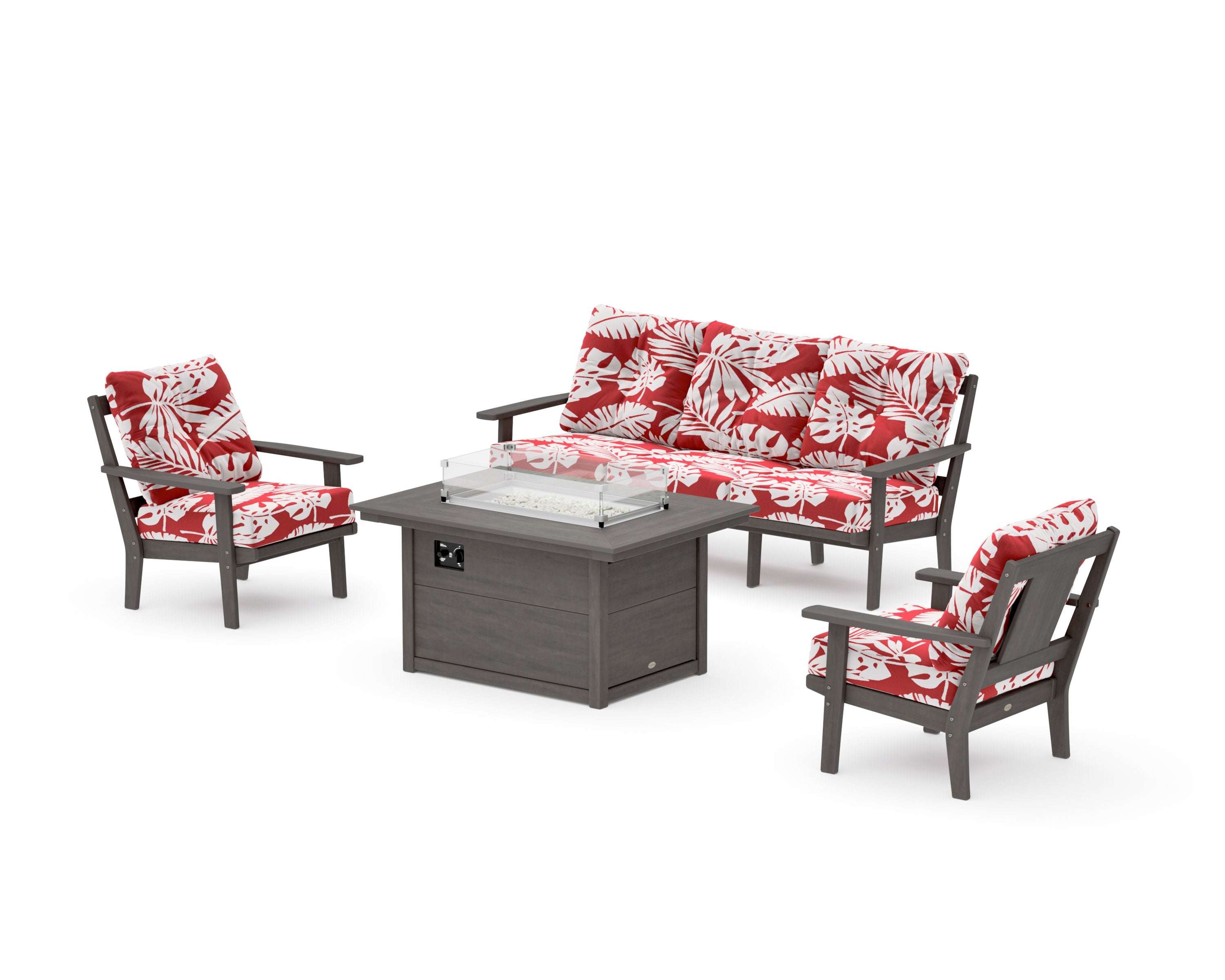 Prairie Deep Seating Fire Pit Table Set in Driftwood / Leaf Crimson