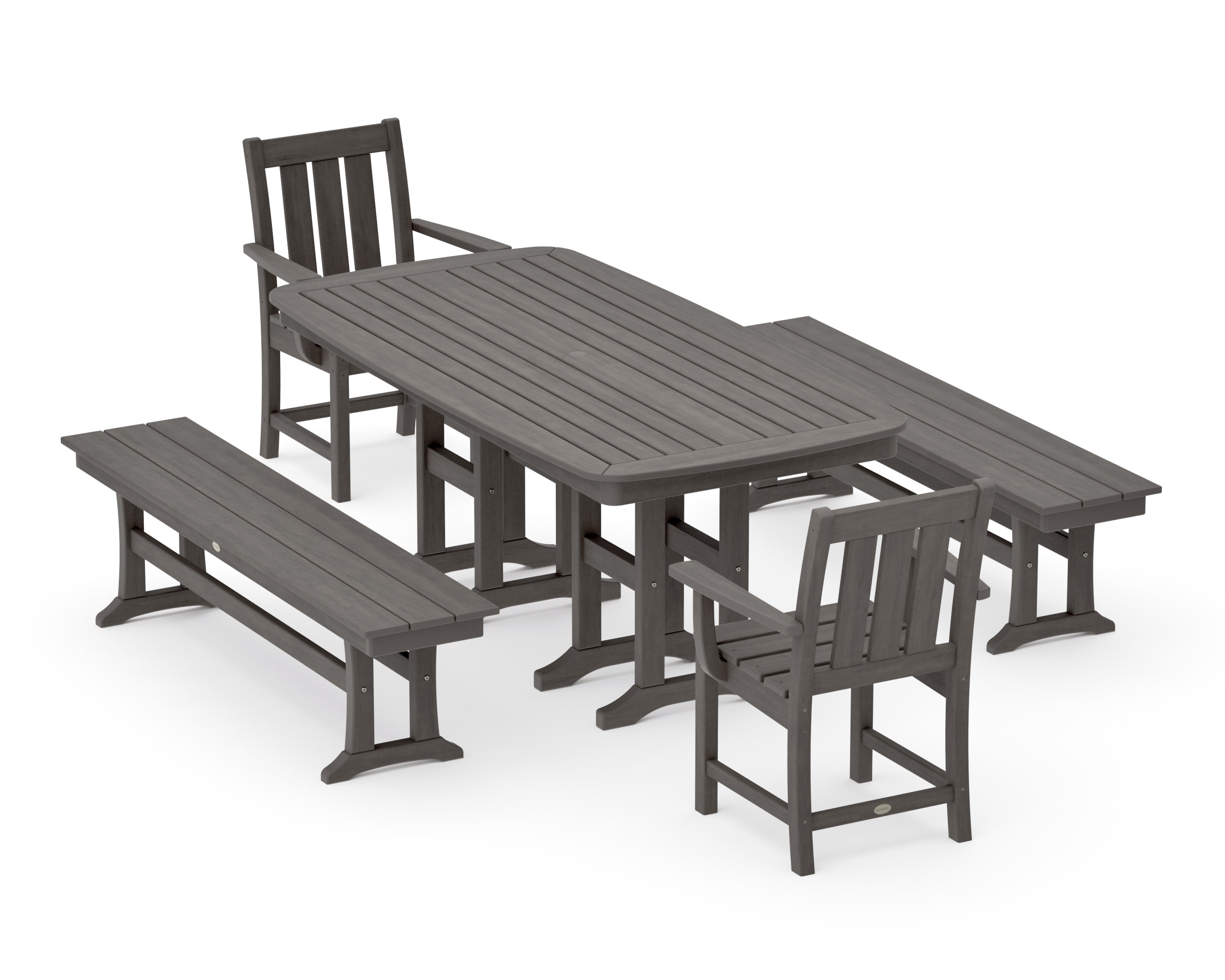 Oxford 5-Piece Dining Set with Benches in Driftwood