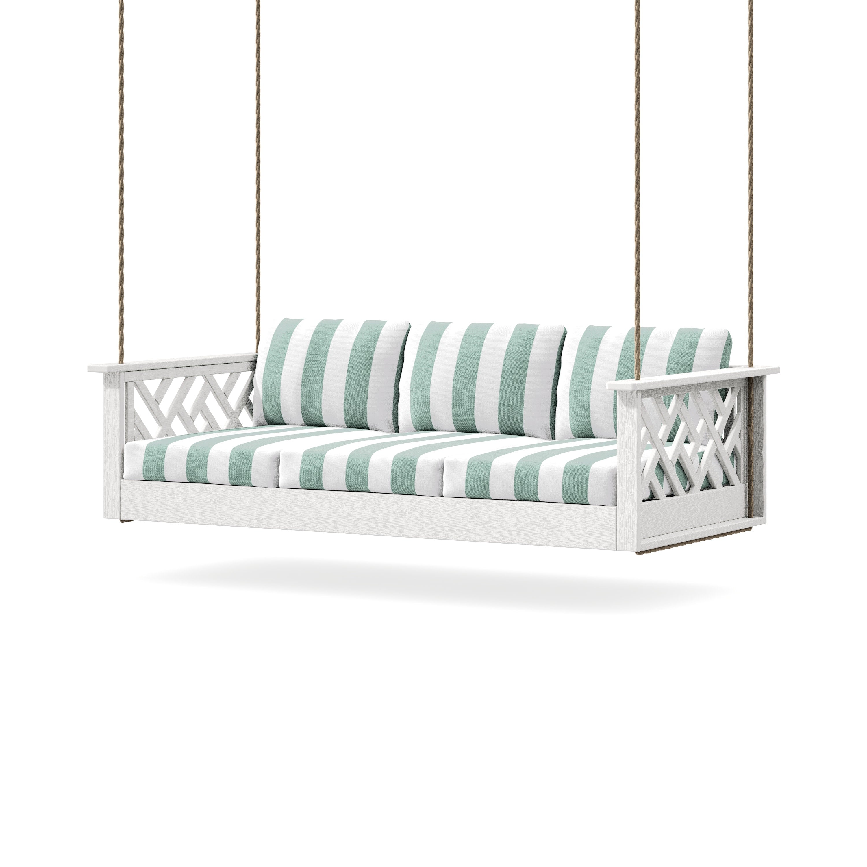 Chippendale Daybed Swing in Vintage White / Cabana Stripe Glacier Spa