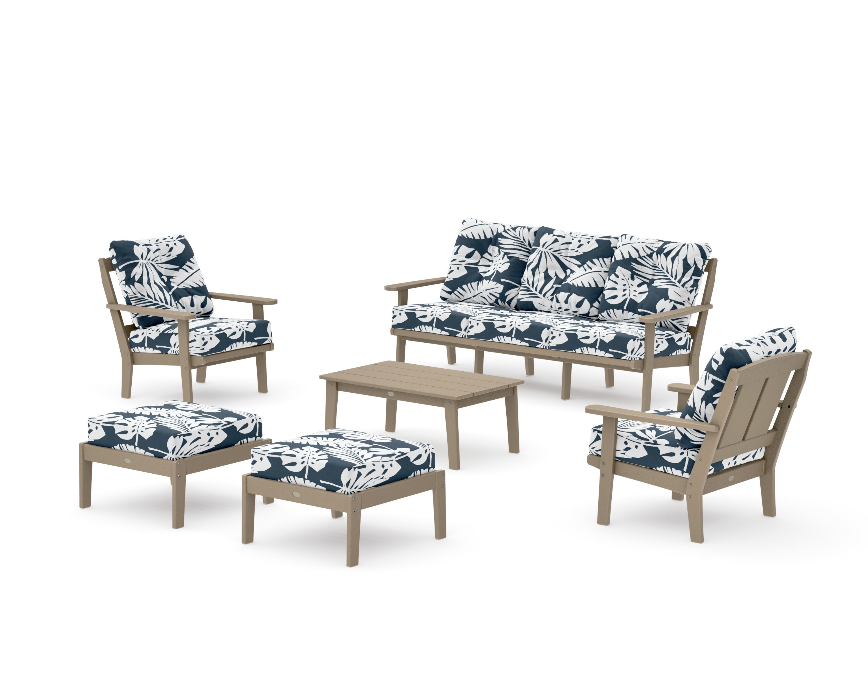 Mission 6-Piece Lounge Sofa Set in Vintage Sahara / Leaf Marine Indigo