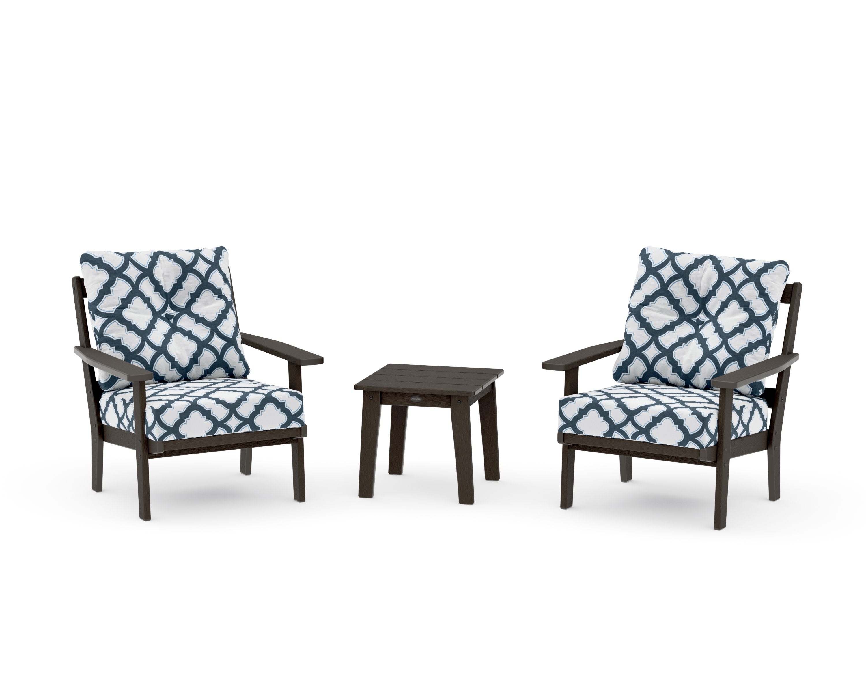 Oxford 3-Piece Deep Seating Set in Vintage Coffee / Trellis Marine Indigo