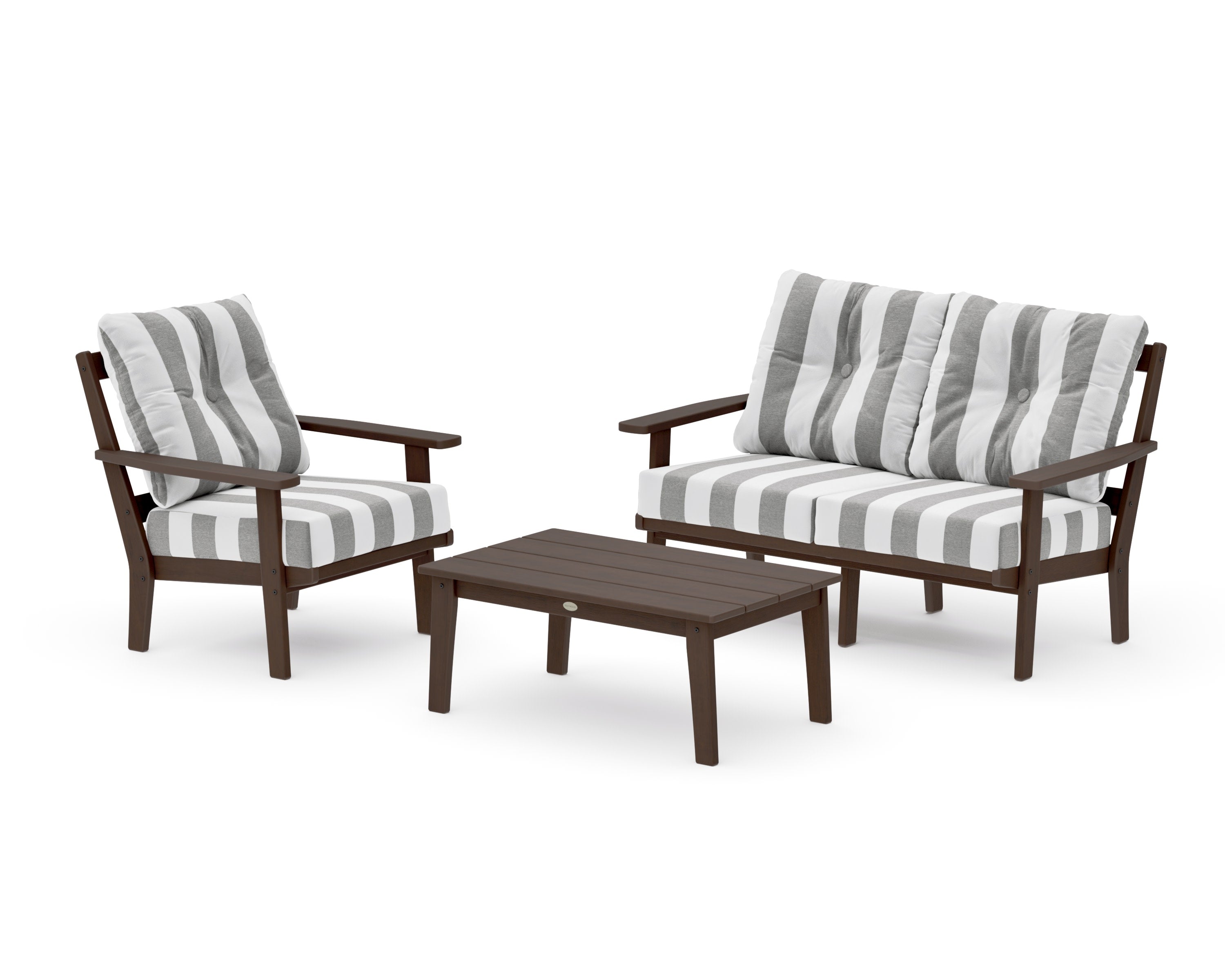 Oxford 3-Piece Deep Seating Set with Loveseat in Kona / Cabana Stripe Grey Mist