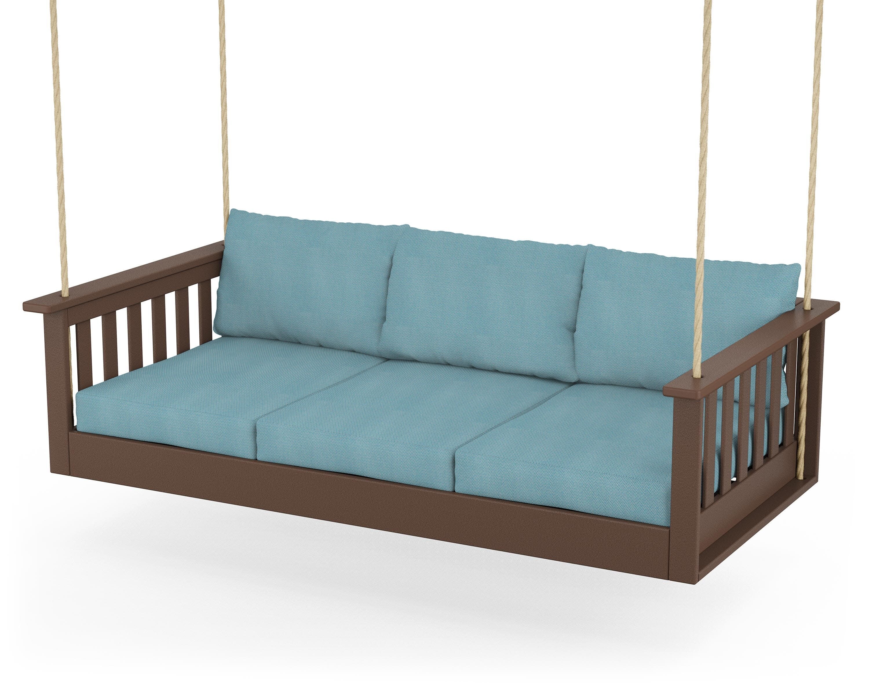 Vineyard Daybed Swing in Mahogany / Lattice Sky Blue