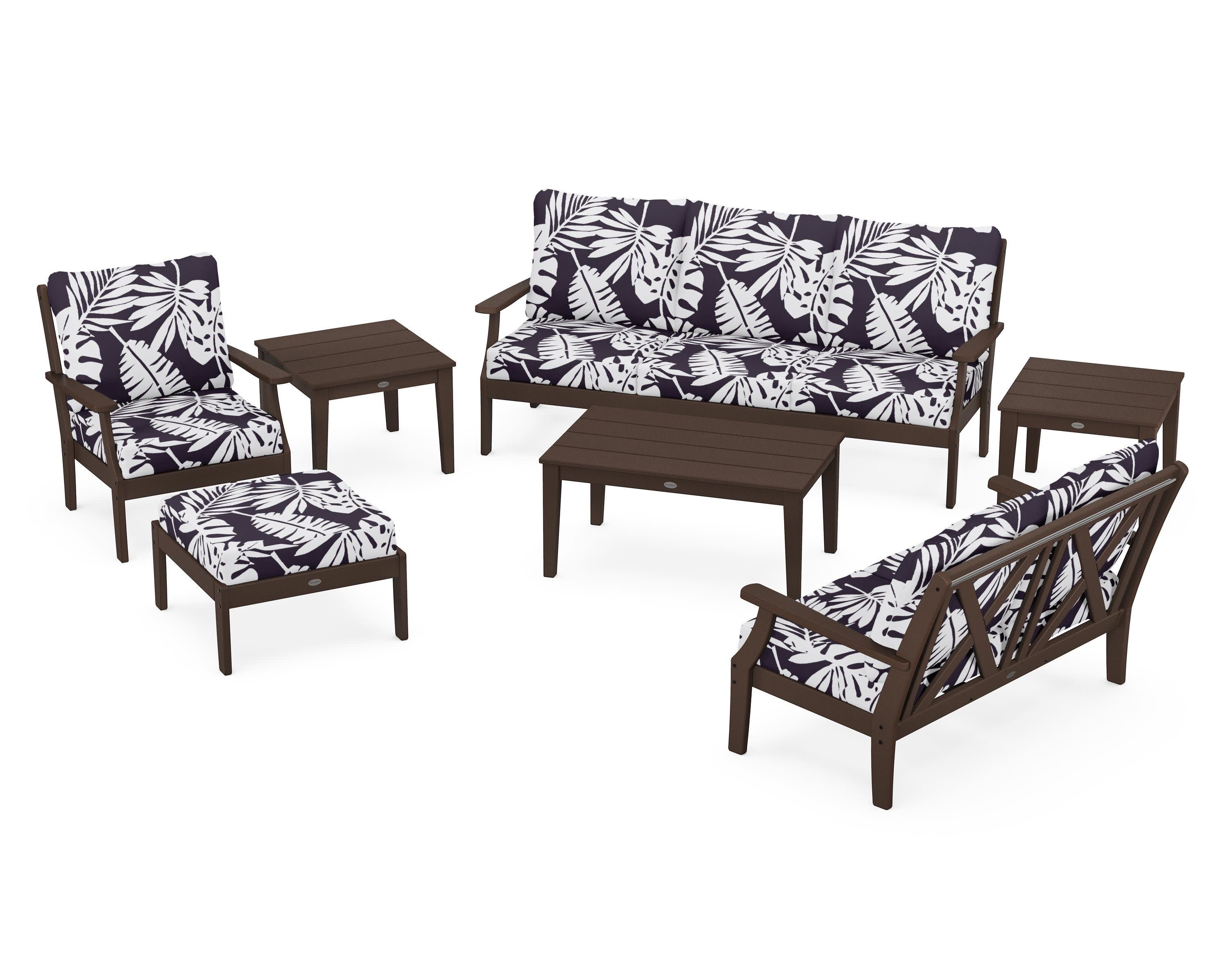 Braxton 7-Piece Deep Seating Set in Mahogany / Leaf Navy