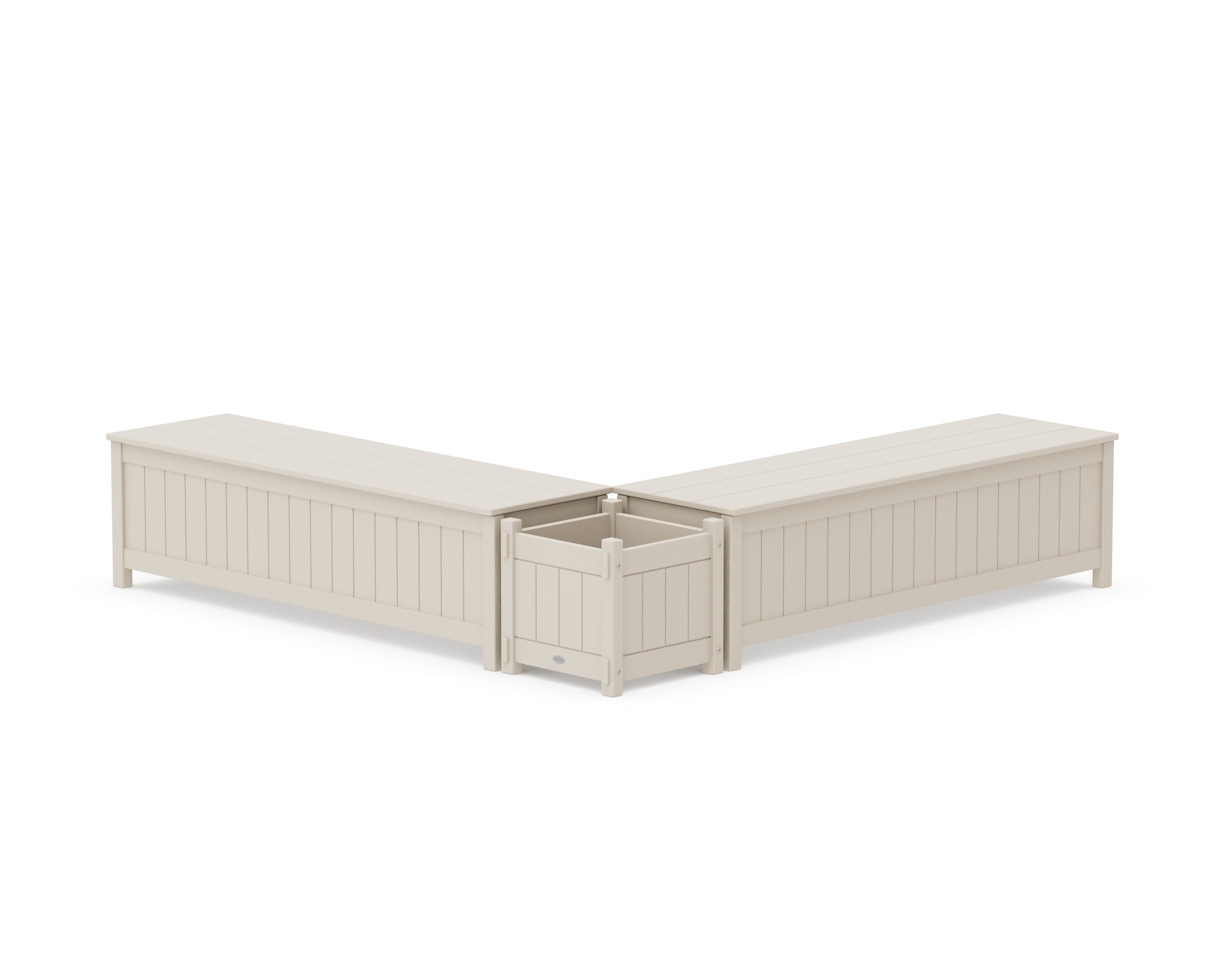 60" Vineyard L- Shaped Planter Storage Bench Set in Sand