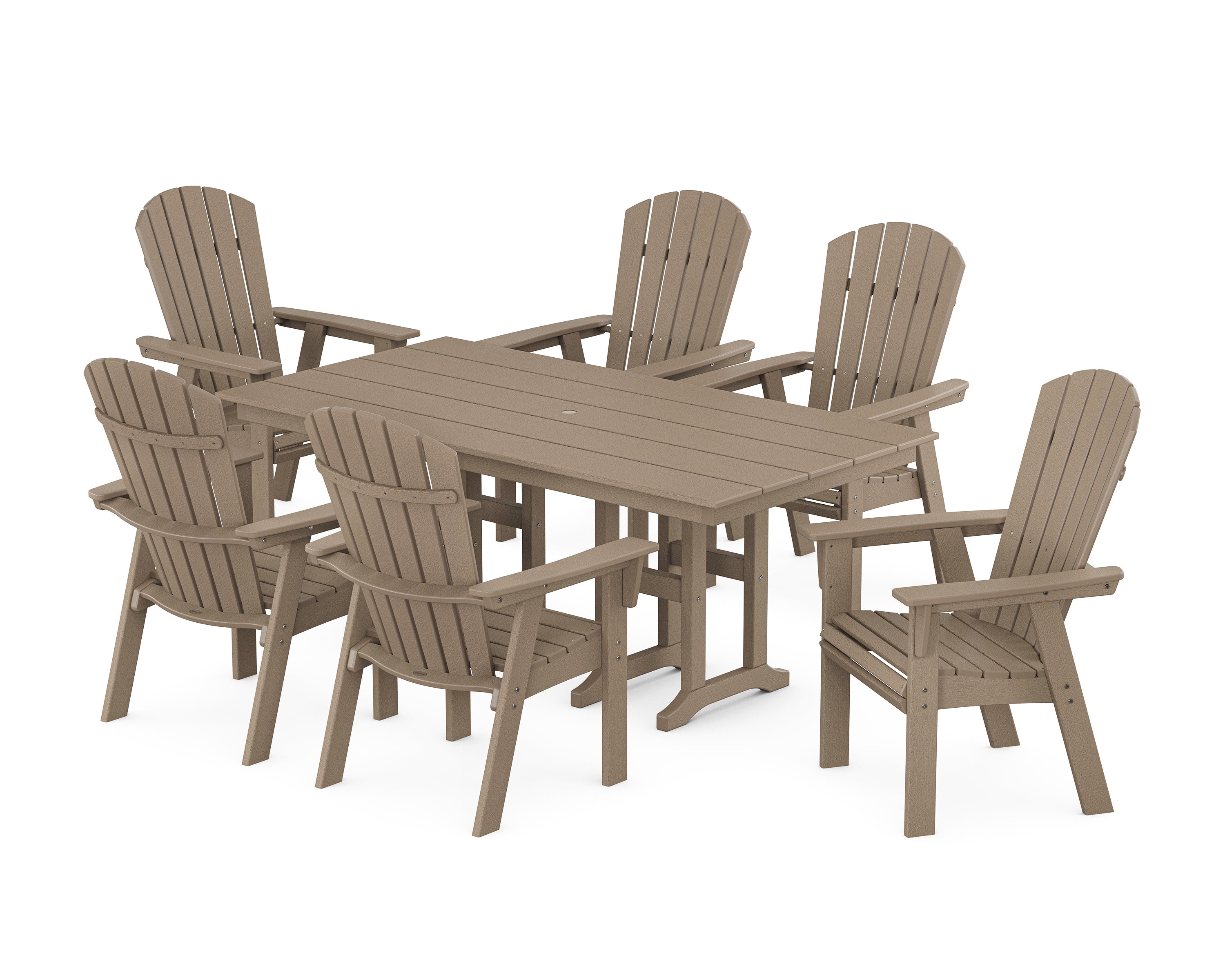 Nautical Curveback Adirondack 7-Piece Farmhouse Dining Set in Vintage Sahara