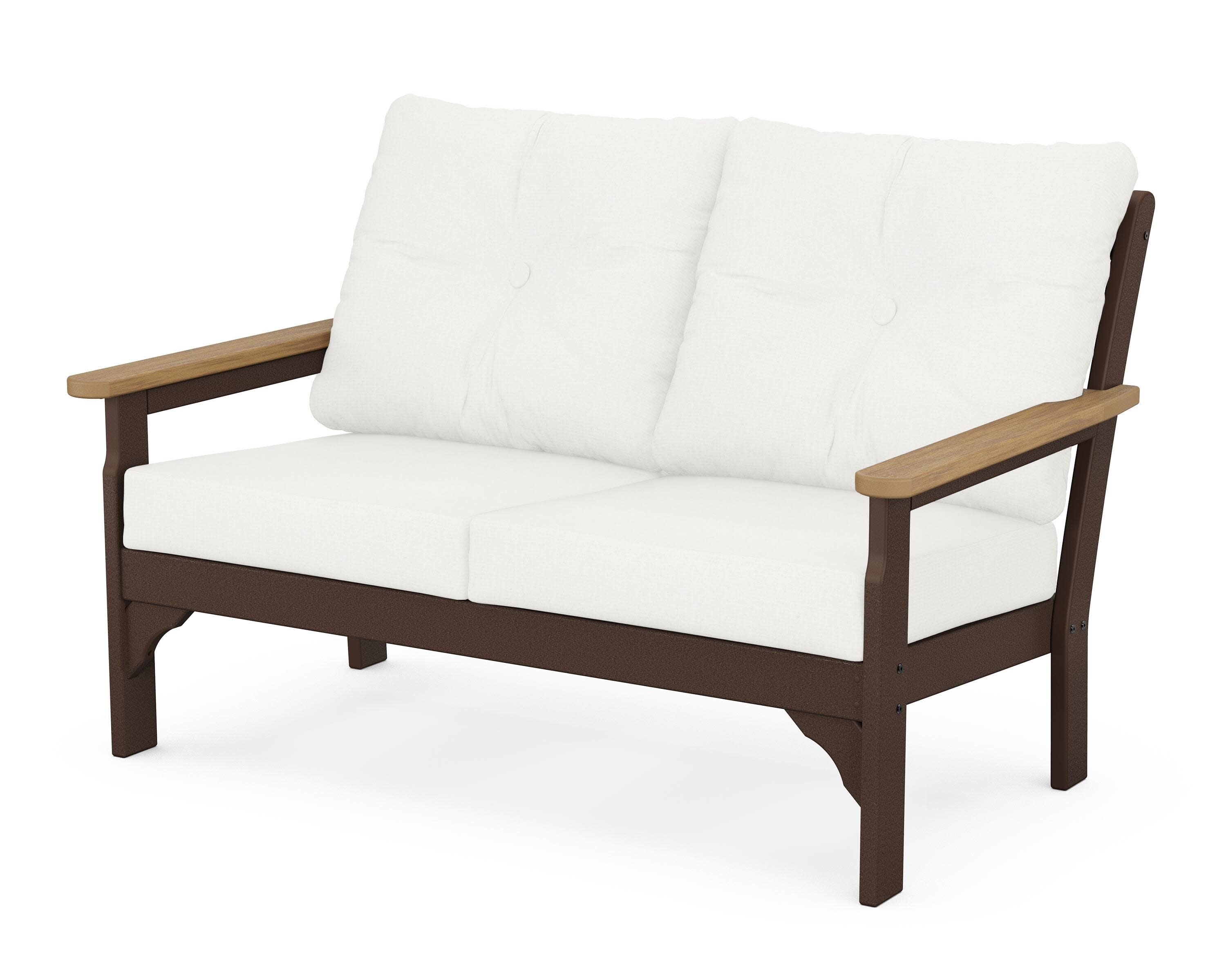 Vineyard Deep Seating Loveseat in Mahogany / Natural / Natural Linen