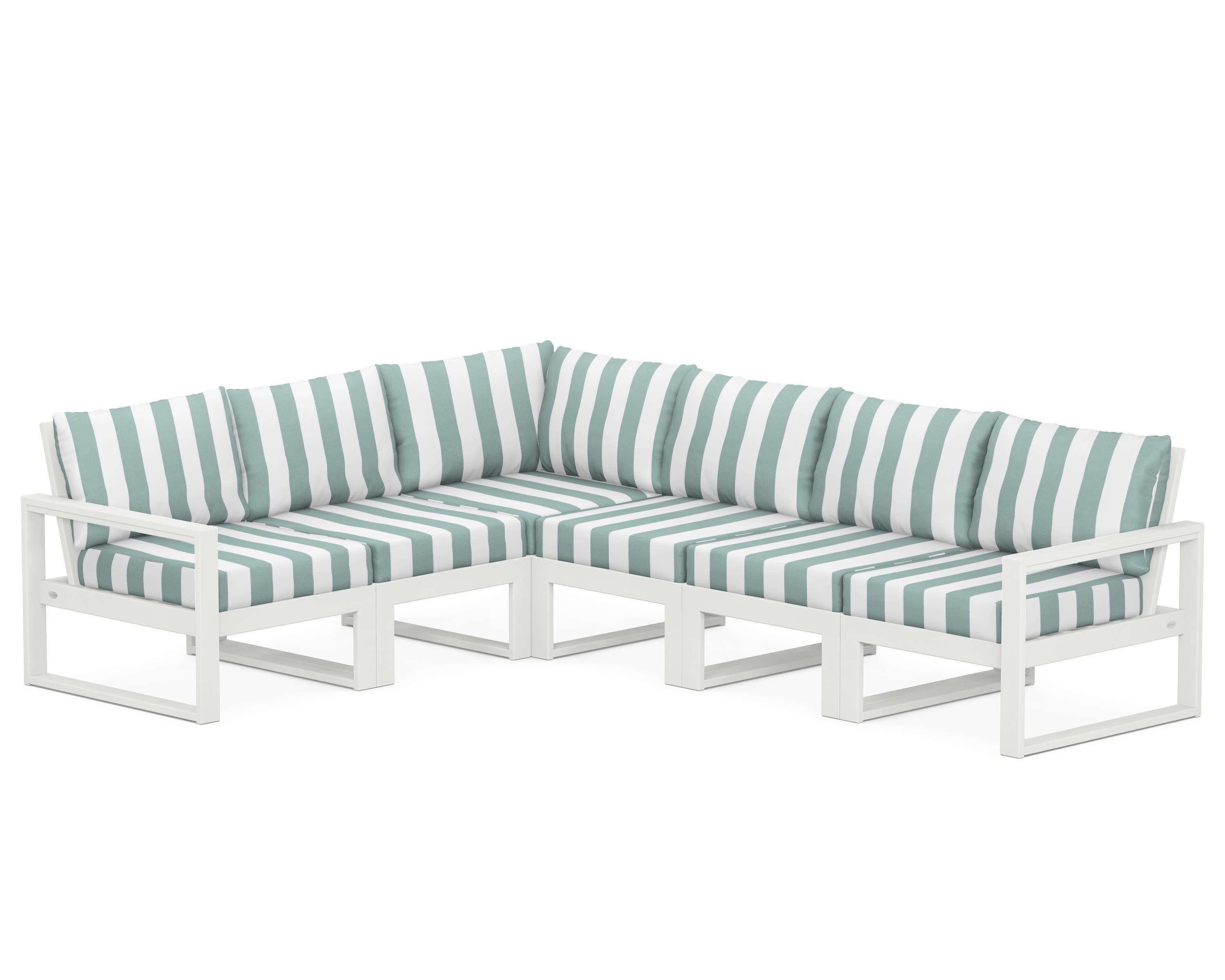 EDGE 6-Piece Modular Deep Seating Set in Vintage White / Cabana Stripe Glacier Spa