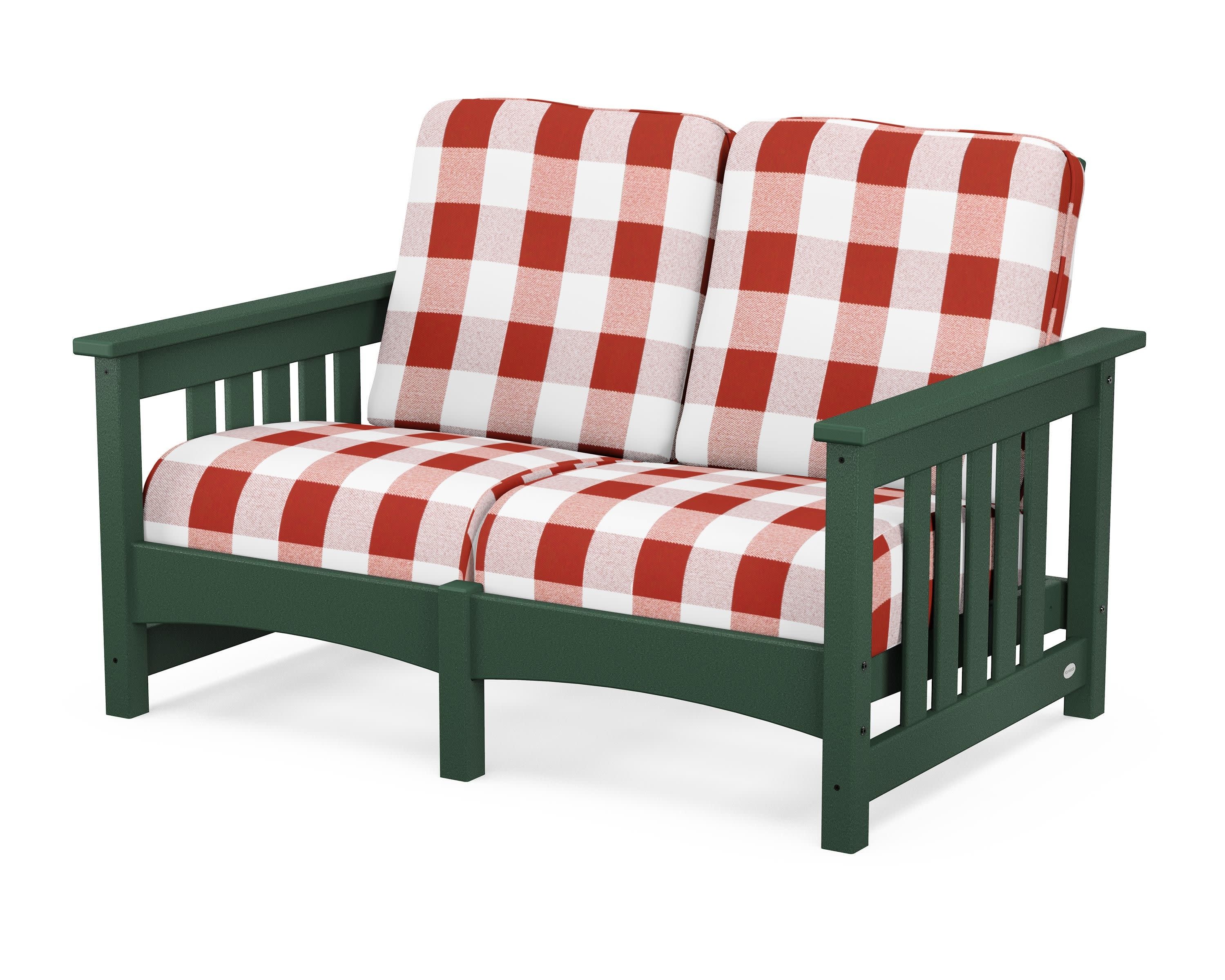 Club Mission Loveseat in Green / Buffalo Plaid Crimson