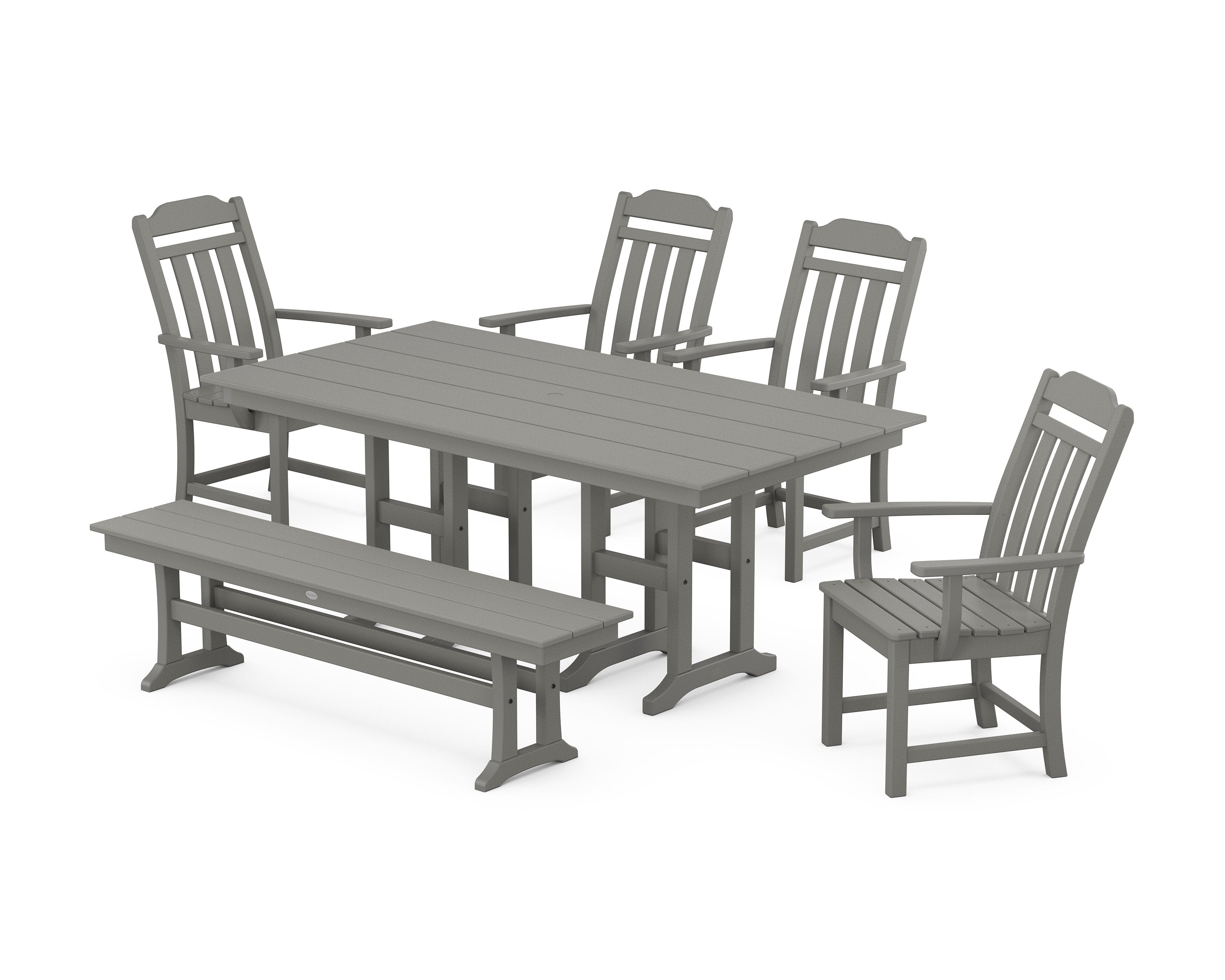 Cottage 6-Piece Farmhouse Dining Set with Bench in Slate Grey