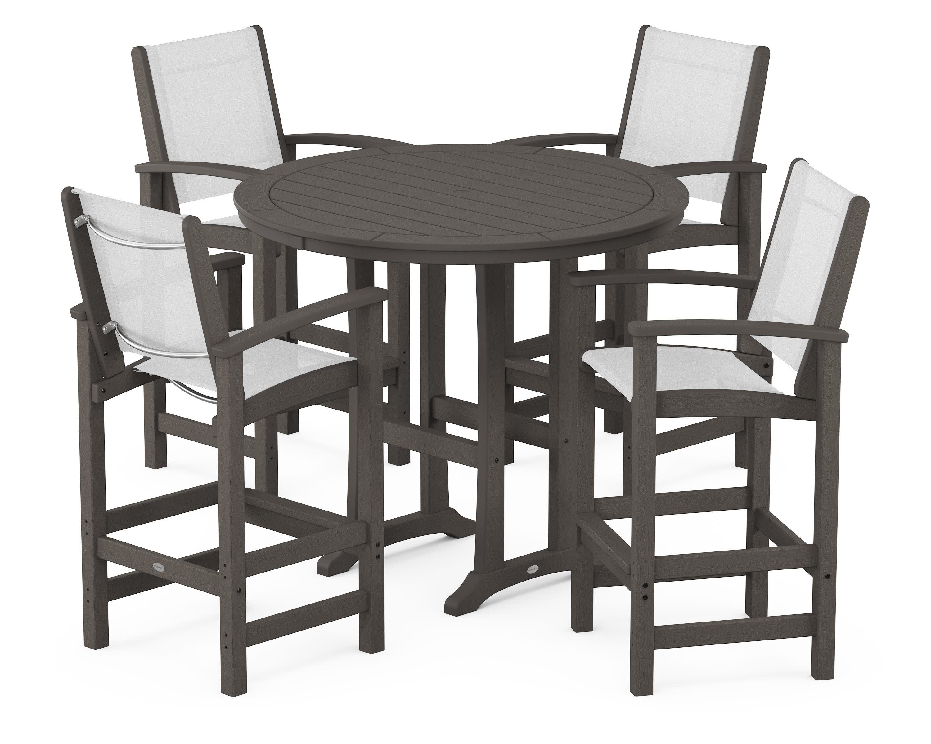 Coastal 5-Piece Nautical Trestle Bar Set in Vintage Coffee / White Sling