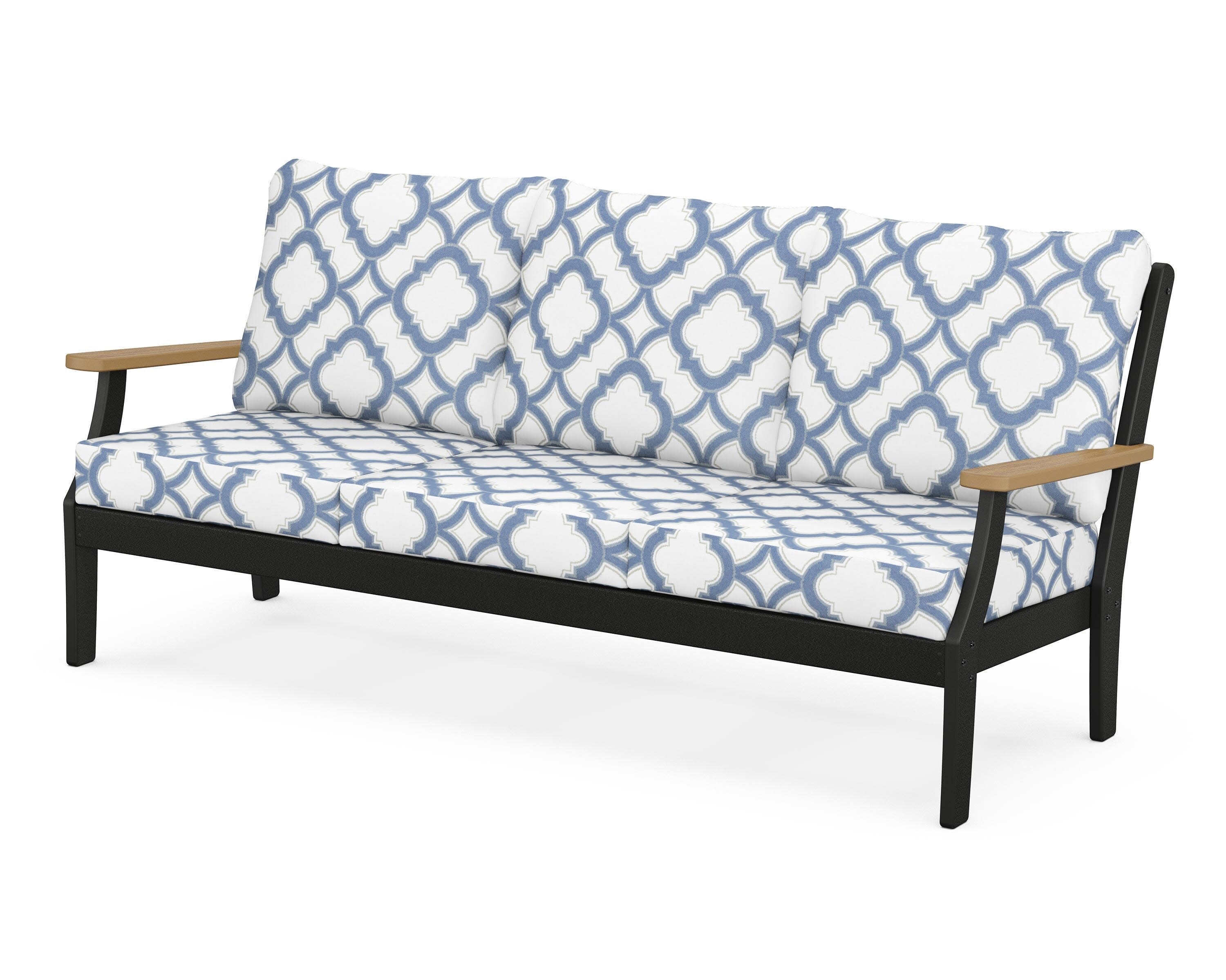 Braxton Deep Seating Sofa in Black / Natural / Trellis Sky Blue