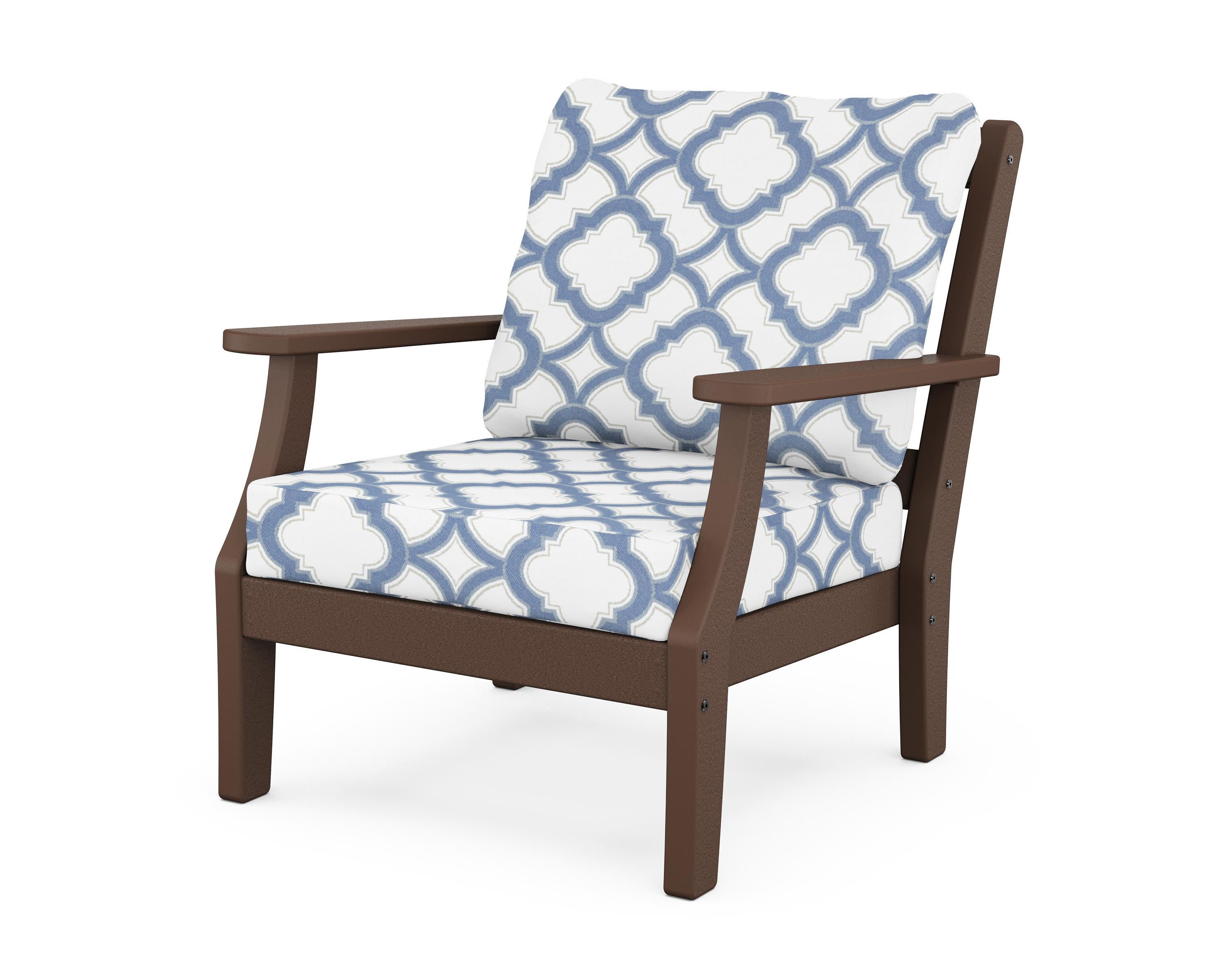 Chinoiserie Deep Seating Chair in Mahogany / Trellis Sky Blue