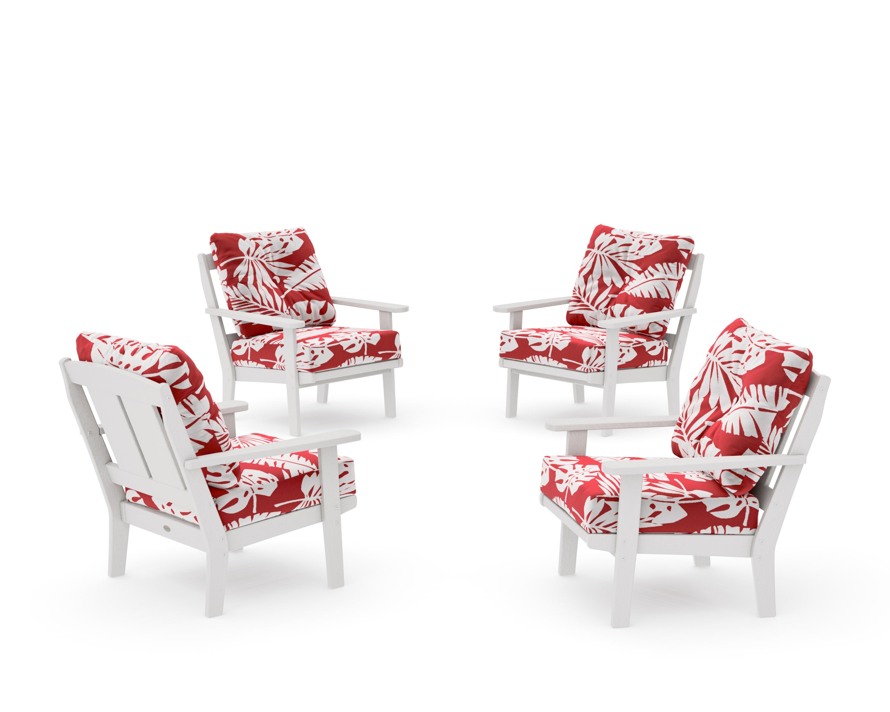 Mission 5-Piece Deep Seating Set with Fire Pit Table in Vintage White / Leaf Crimson