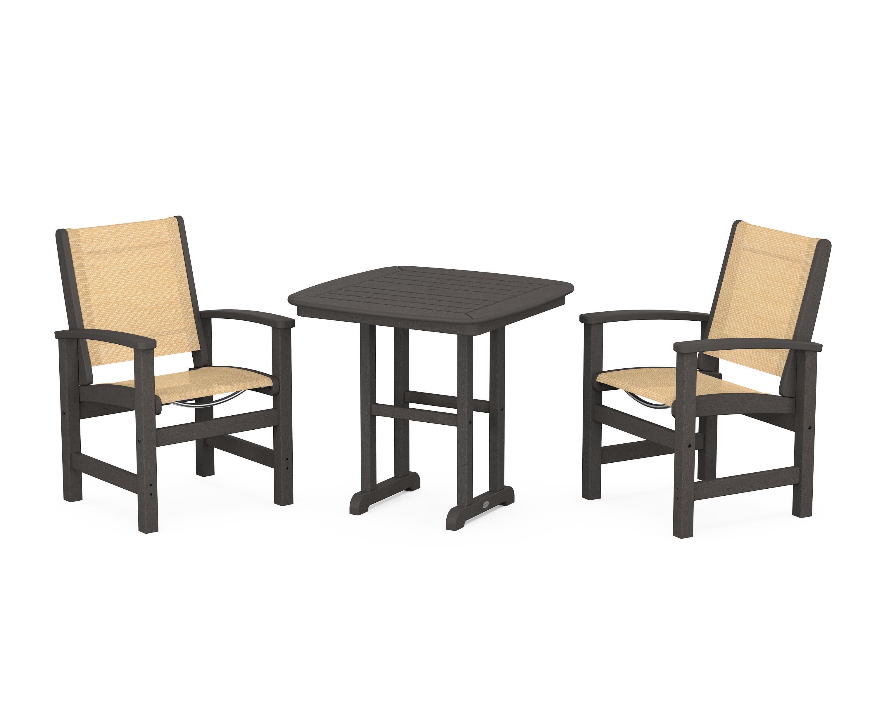 Coastal 3-Piece Dining Set in Vintage Coffee / Dupioni Apricot Sling